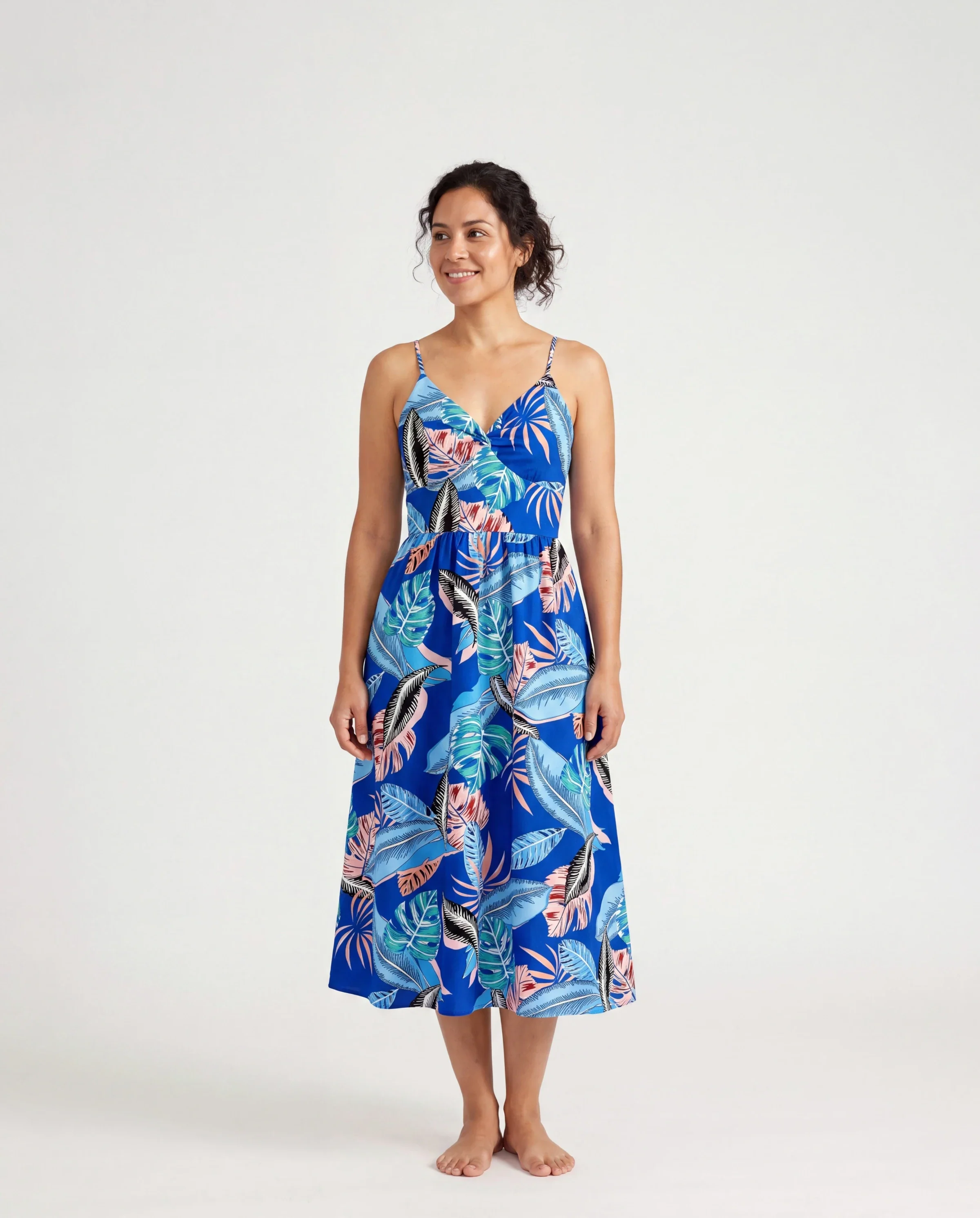 Mommy & me Tropical Dress & T-shirt Set – Blue Floral Print for Dad, Mom, Girls & Baby, Perfect for Summer Vacations and Family Photos Blue - Image 2