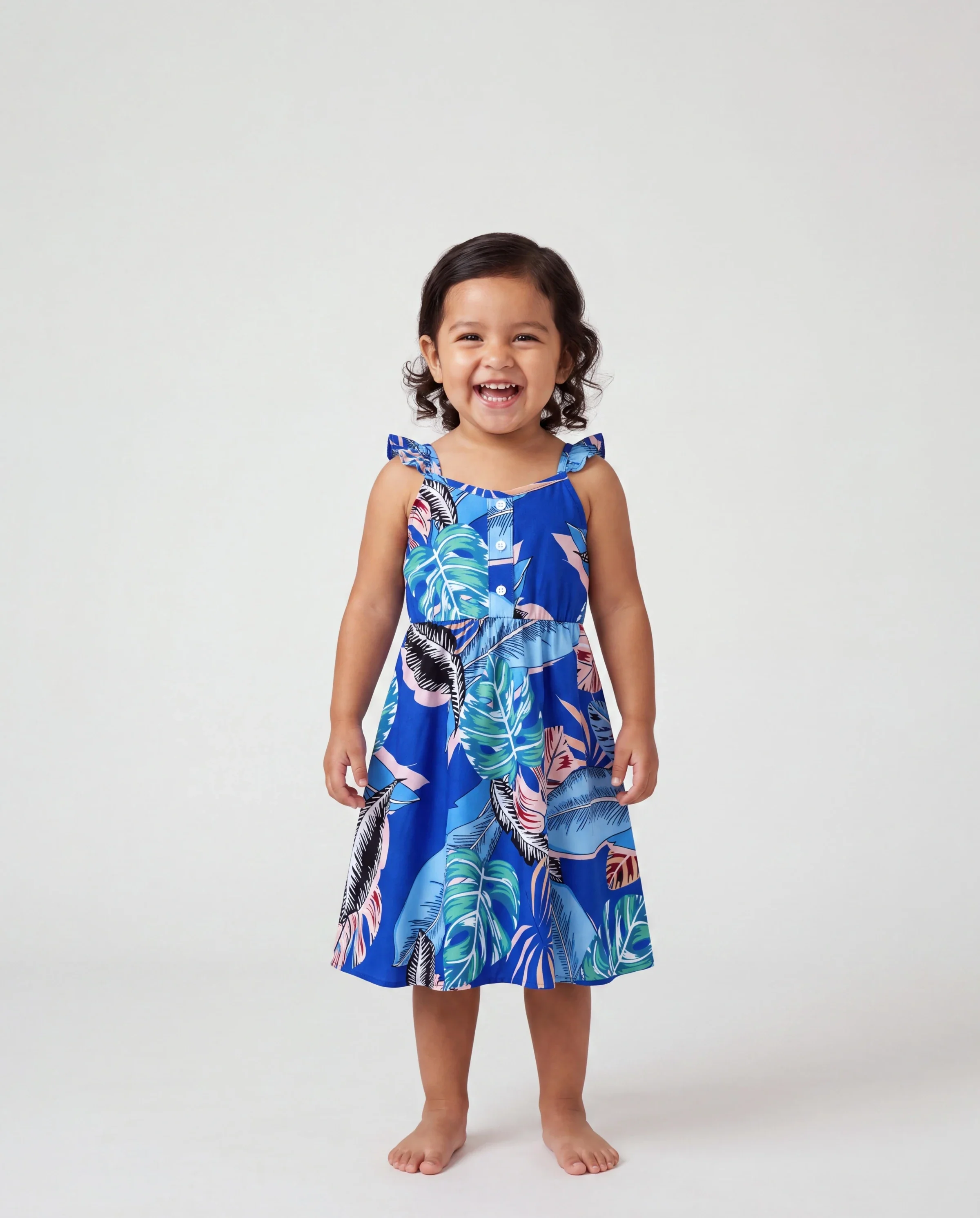 Mommy & me Tropical Dress & T-shirt Set – Blue Floral Print for Dad, Mom, Girls & Baby, Perfect for Summer Vacations and Family Photos Blue - Image 3