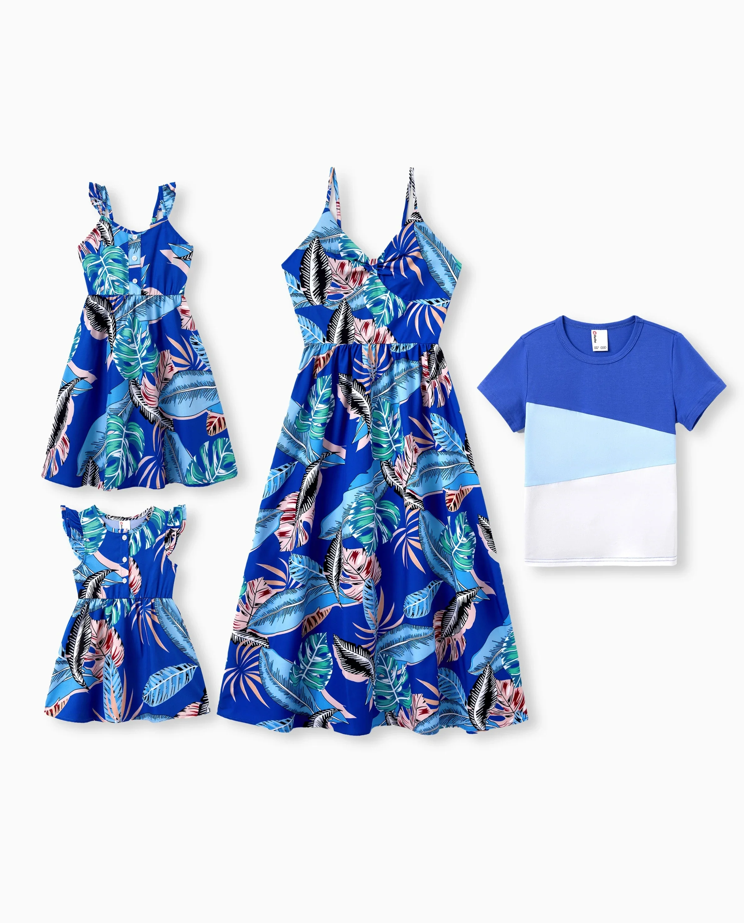 Mommy & me Tropical Dress & T-shirt Set – Blue Floral Print for Dad, Mom, Girls & Baby, Perfect for Summer Vacations and Family Photos Blue - Image 9