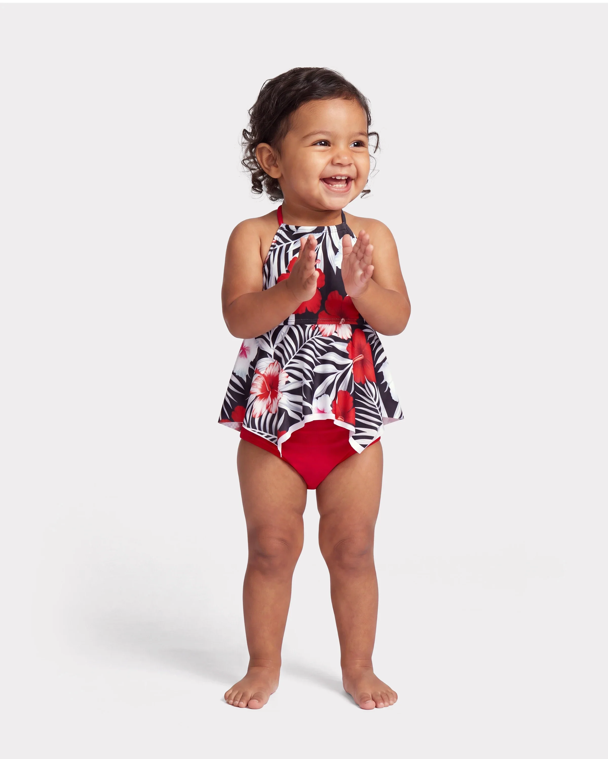 Mommy & me Tropical Floral 2 Pieces Halter Swimsuit Black - Image 3