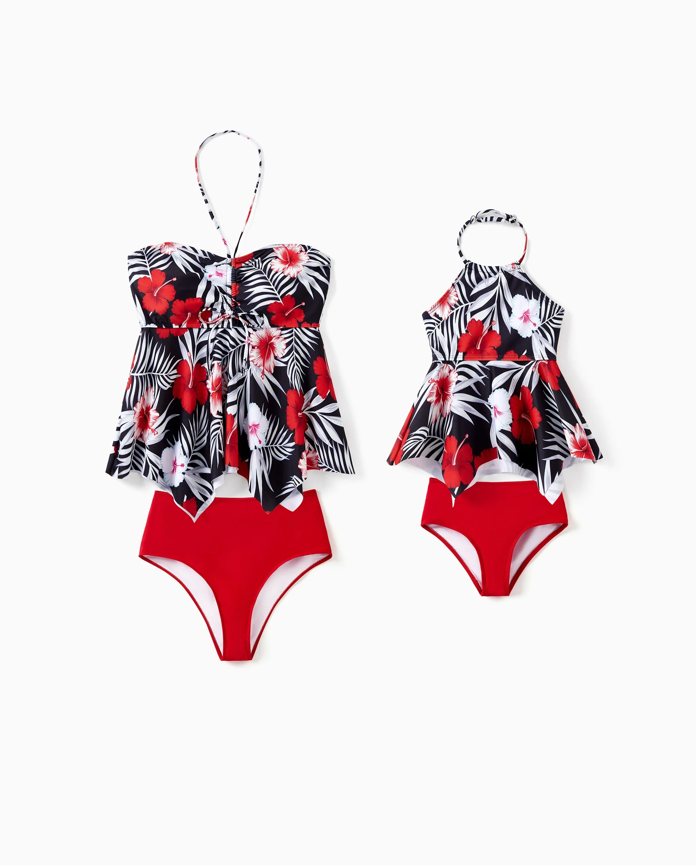 Mommy & me Tropical Floral 2 Pieces Halter Swimsuit Black - Image 7