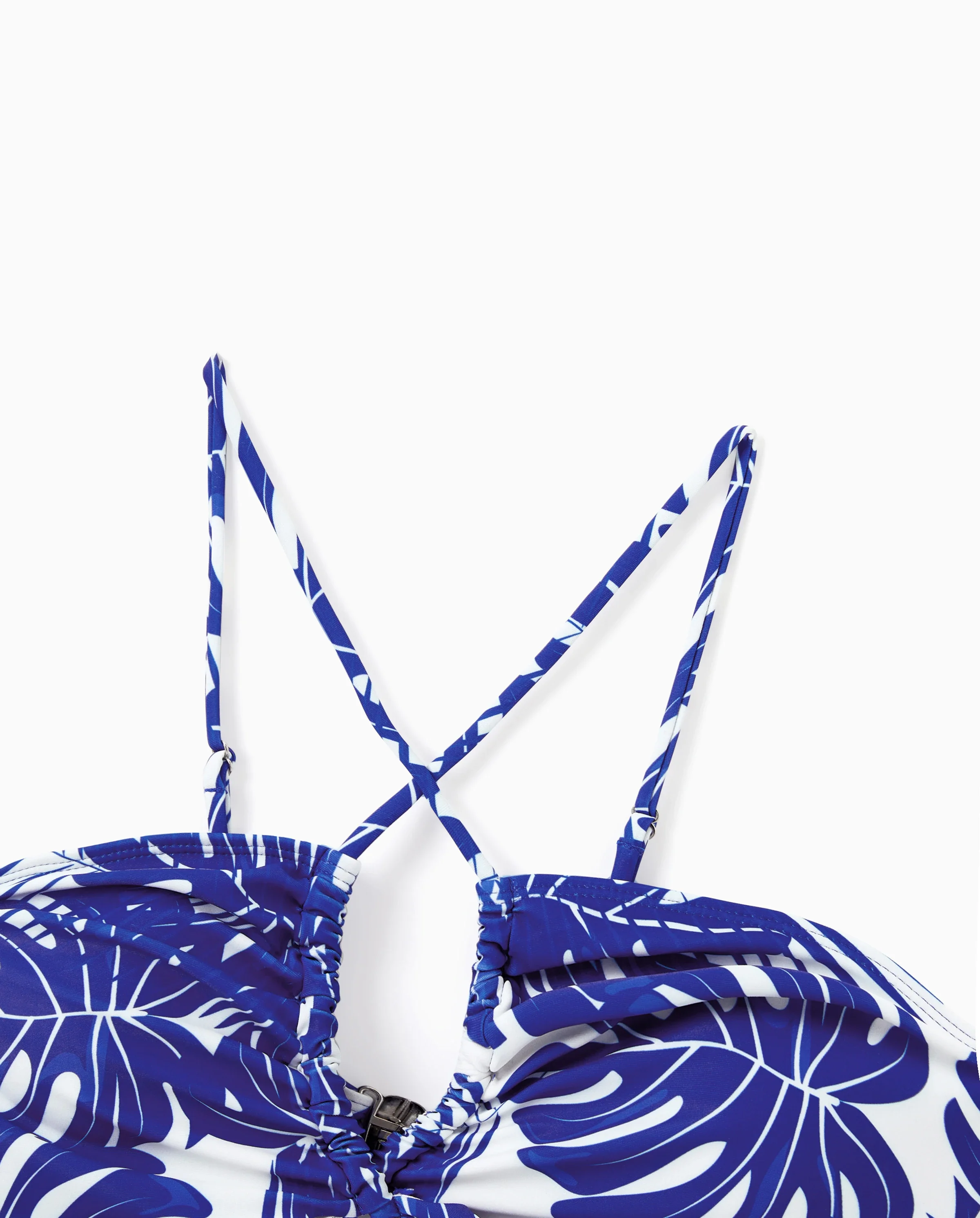 Mommy & me Tropical Leaf Print Hollow-out Crisscross Straps One-piece Swimsuit Blue - Image 5