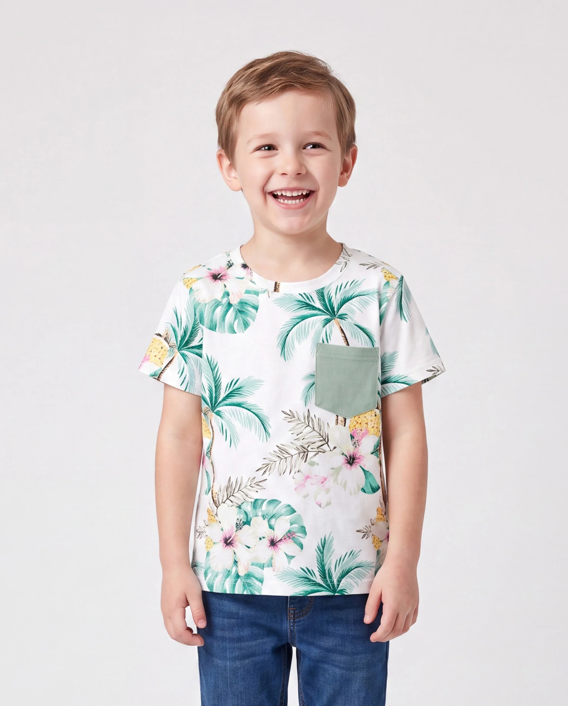 Mommy & me Tropical Print Outfits Mommy & Me Tank Dress & Kids Cotton T-Shirt Set Green - Image 5
