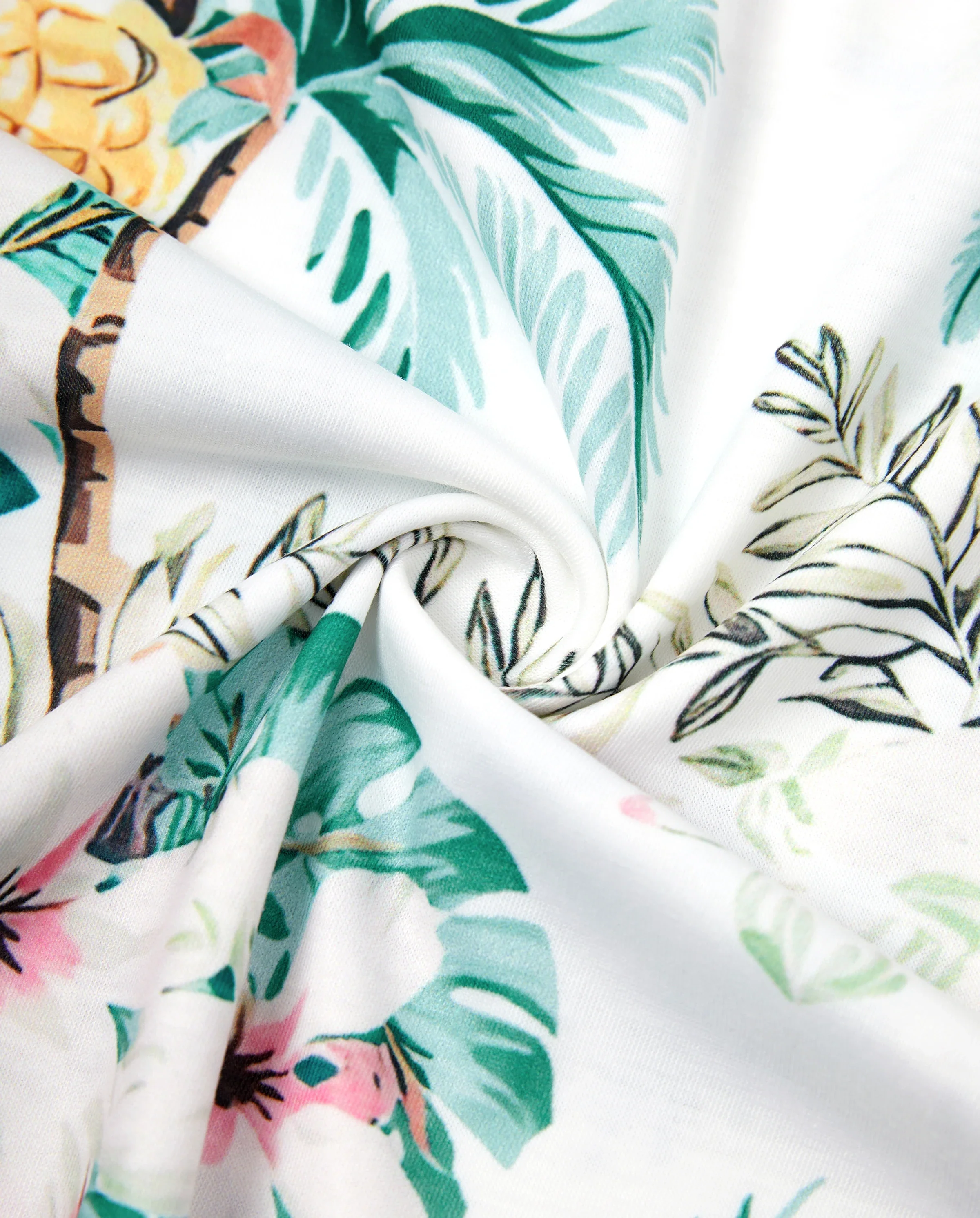 Mommy & me Tropical Print Outfits Mommy & Me Tank Dress & Kids Cotton T-Shirt Set Green - Image 6
