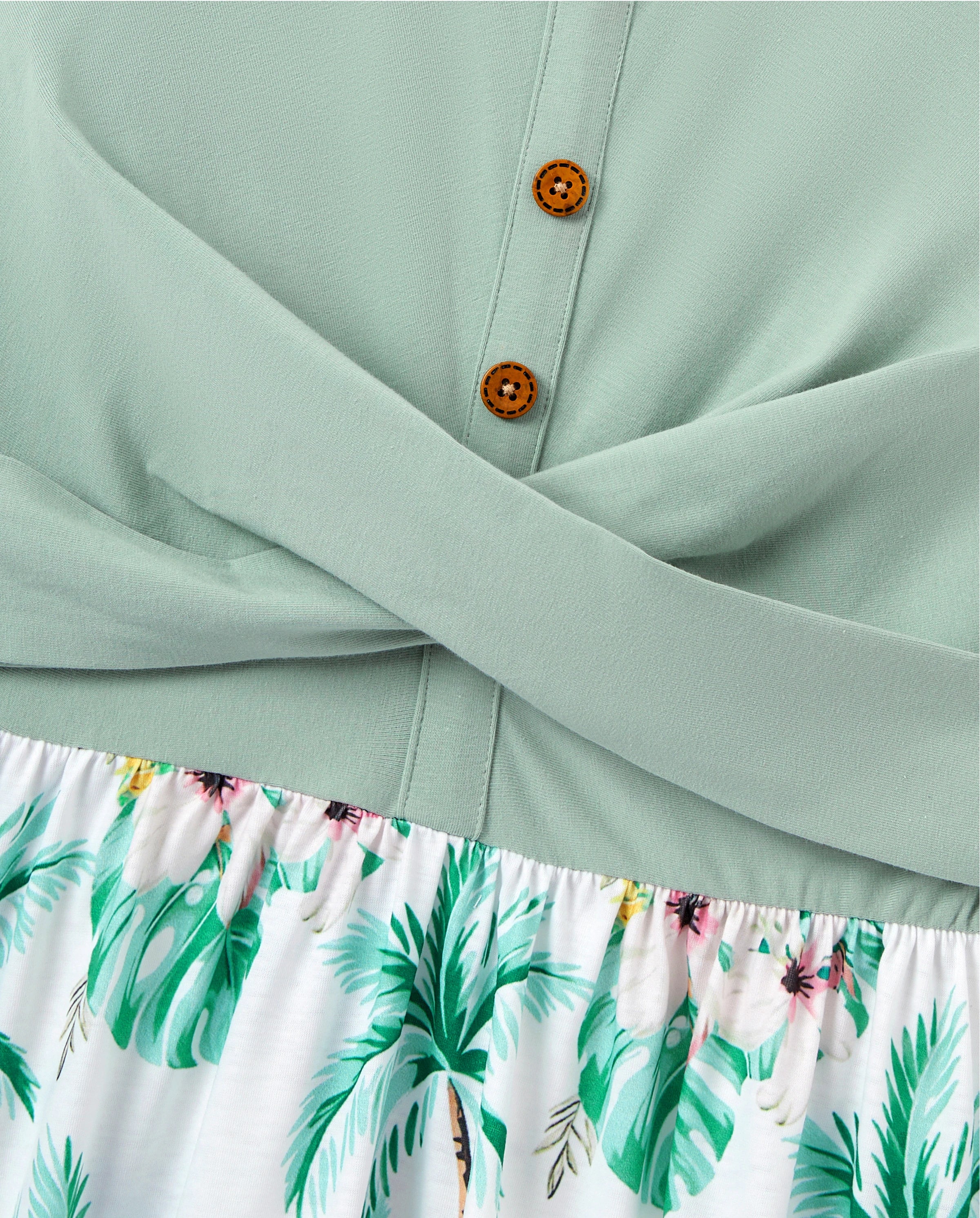 Mommy & me Tropical Print Outfits Mommy & Me Tank Dress & Kids Cotton T-Shirt Set Green - Image 7