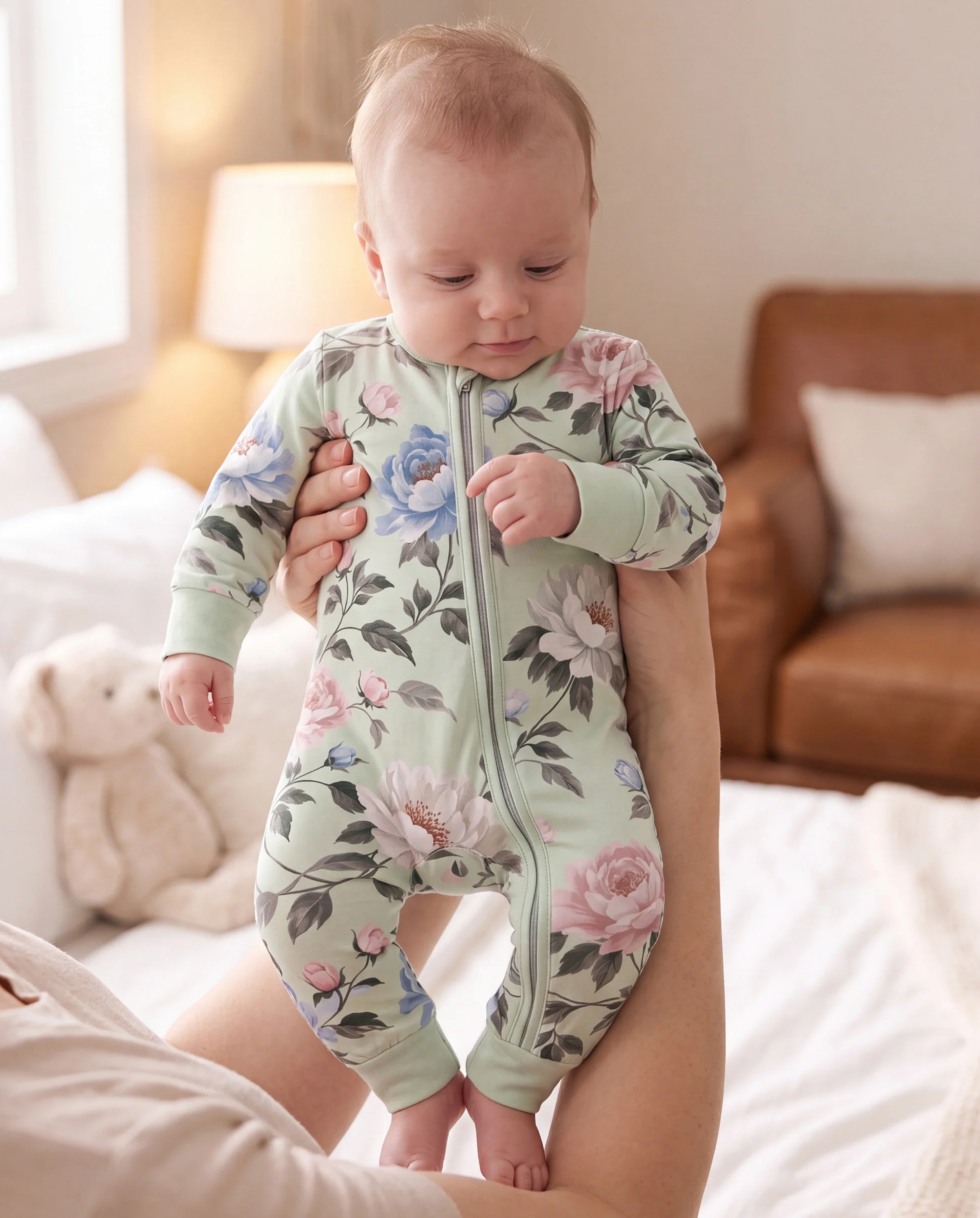 Bloom & Blossoms Bamboo Zip-Up Baby Pajamas - Image 6