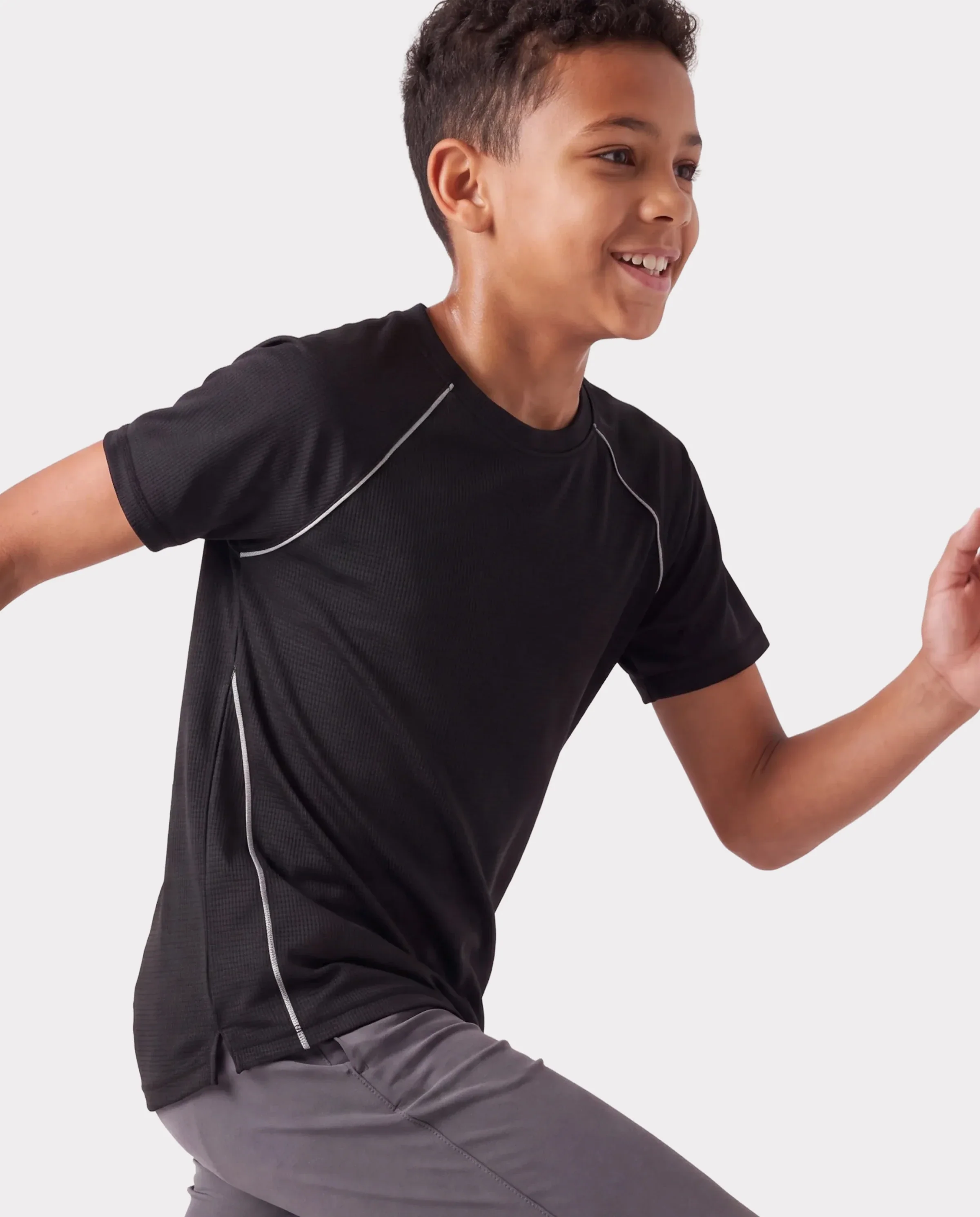 PatPat Lightflow Activewear Kid Boy Athletic Breathable Air-Grid Ultra Lightweight Short Sleeve T-Shirt Black - Image 3