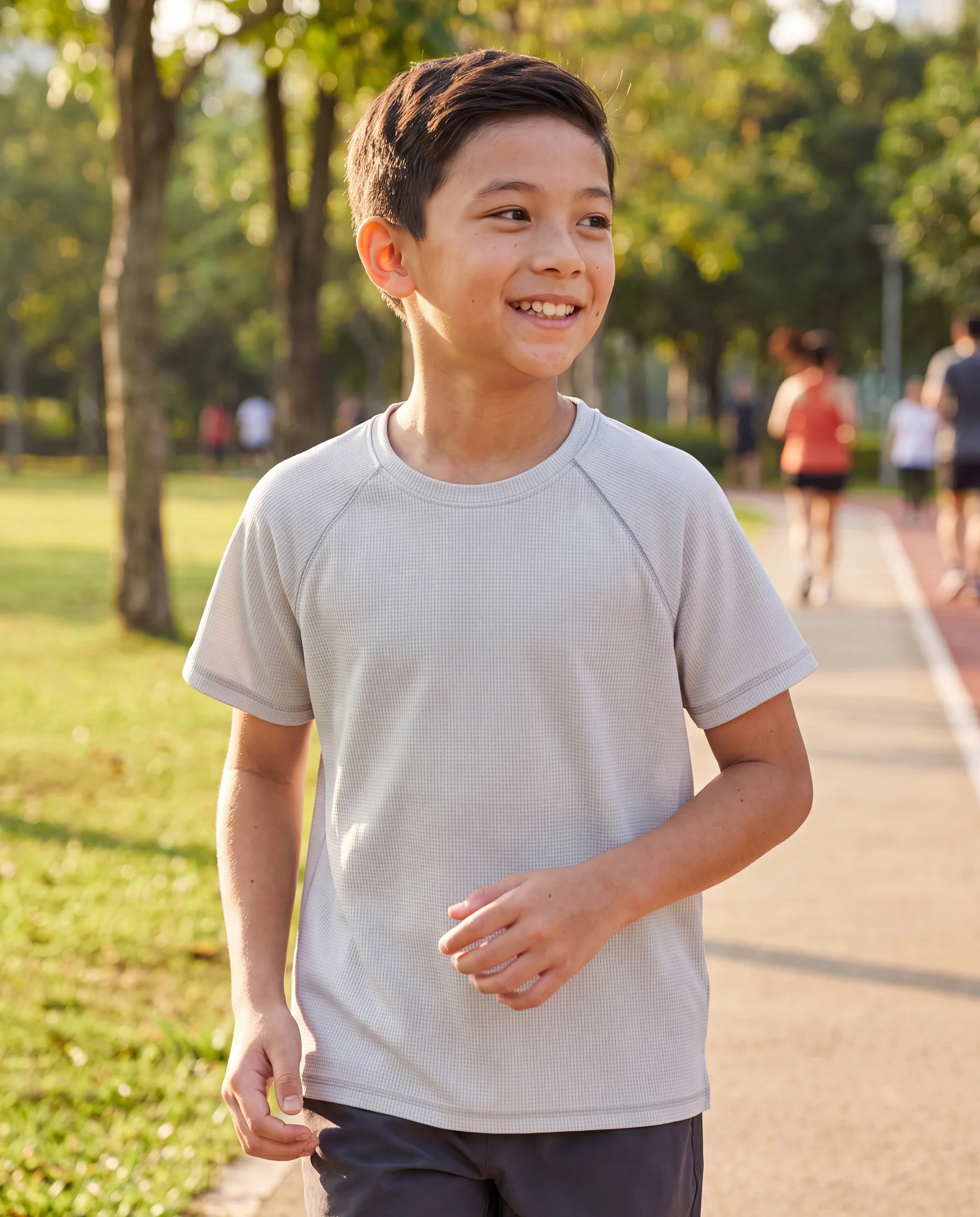 PatPat Lightflow Activewear Kid Boy Athletic Breathable Air-Grid Ultra Lightweight Short Sleeve T-Shirt Grey - Image 7