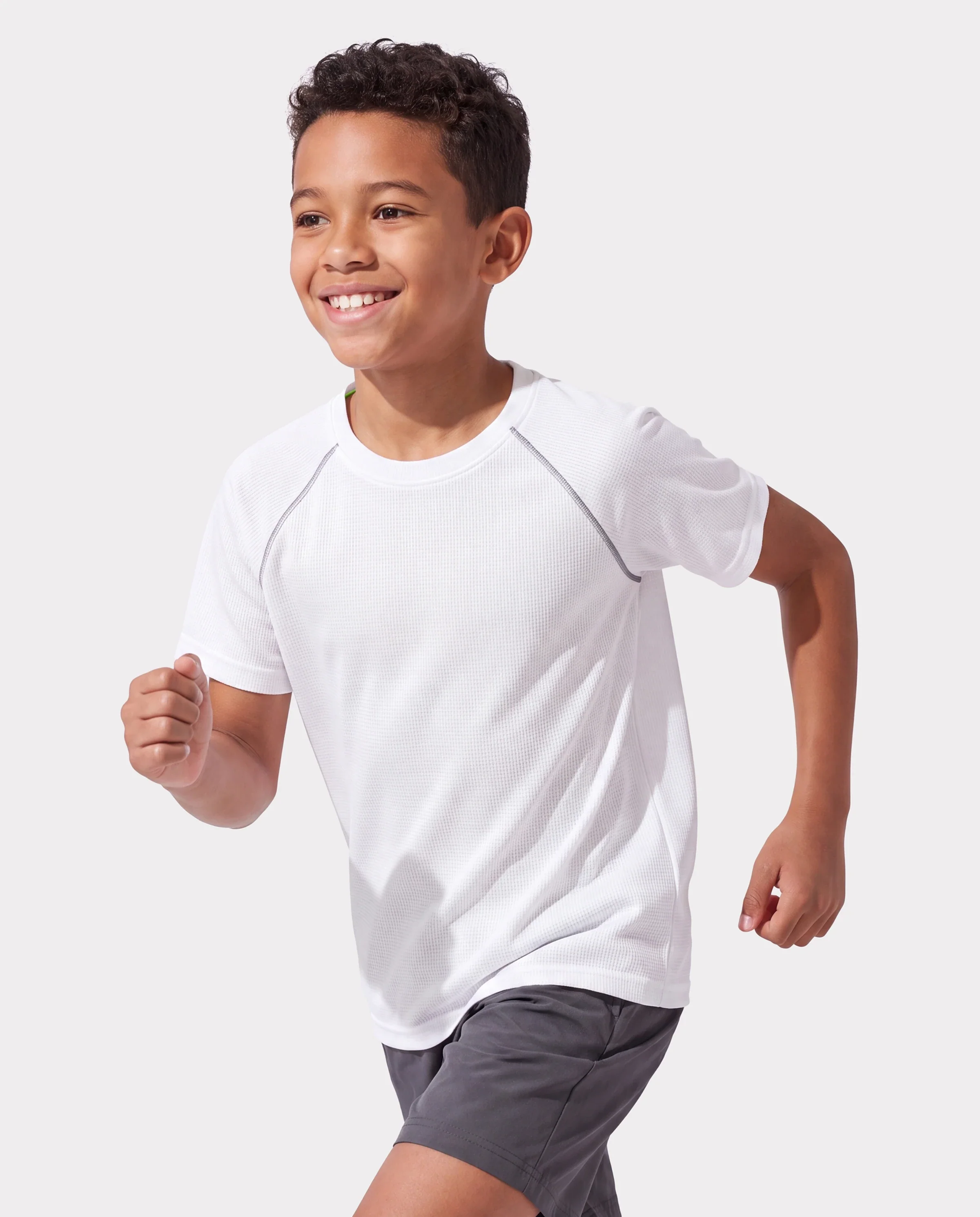 PatPat Lightflow Activewear Kid Boy Athletic Breathable Air-Grid Ultra Lightweight Short Sleeve T-Shirt White - Image 3
