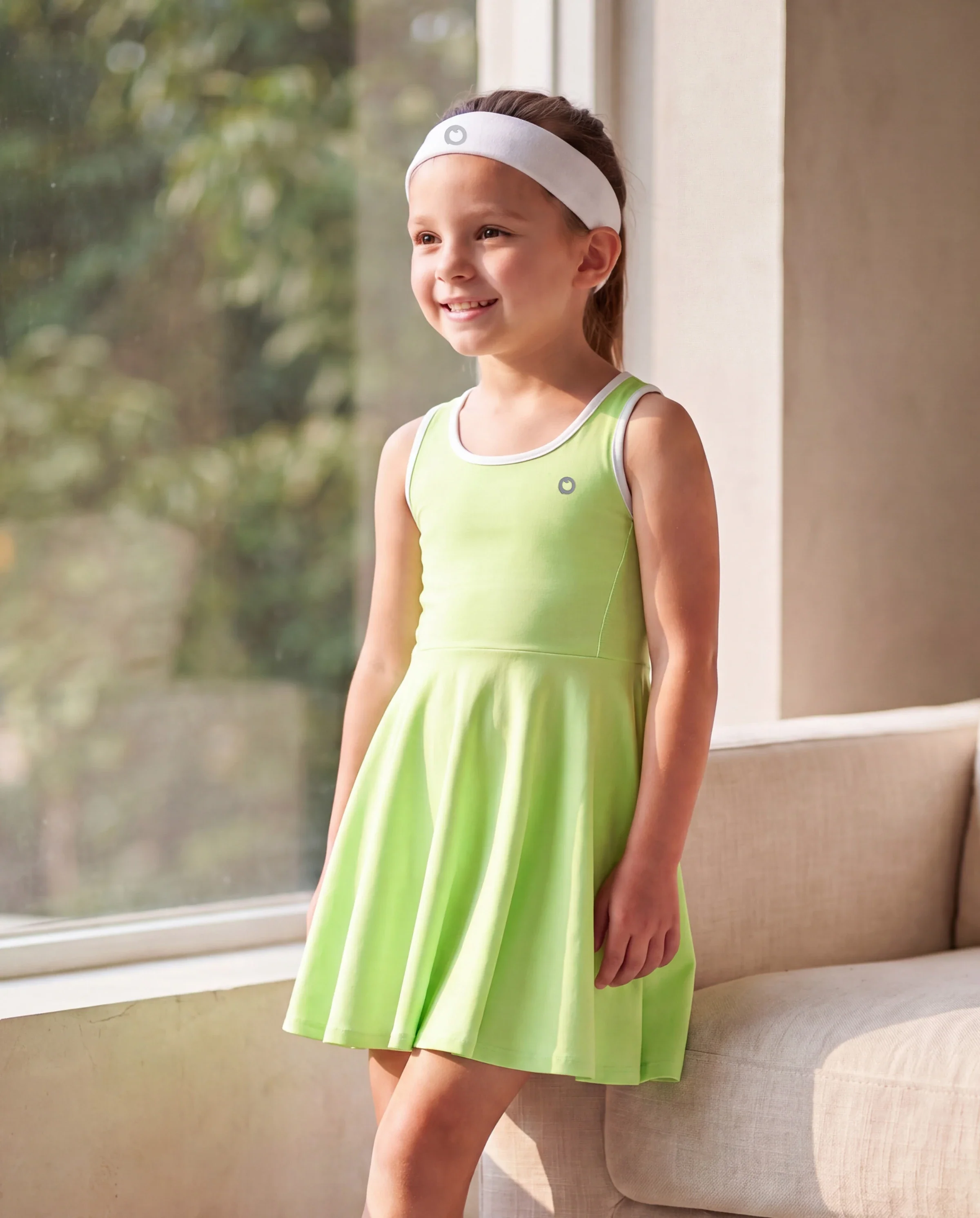PatPat Rapidair activewear Kid Girl Tennis Dress with Headband & Shorts with Pockets Green - Image 7
