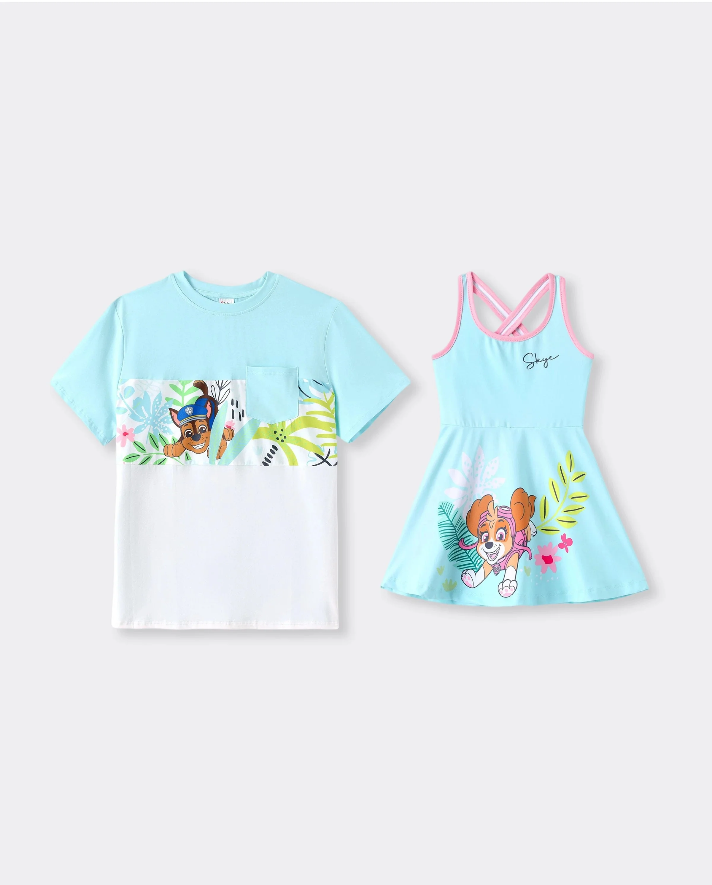 PAW Patrol Daddy & Daughter Floral Dress with Built-in Shorts & Pockets/ Cotton Top Turquoise