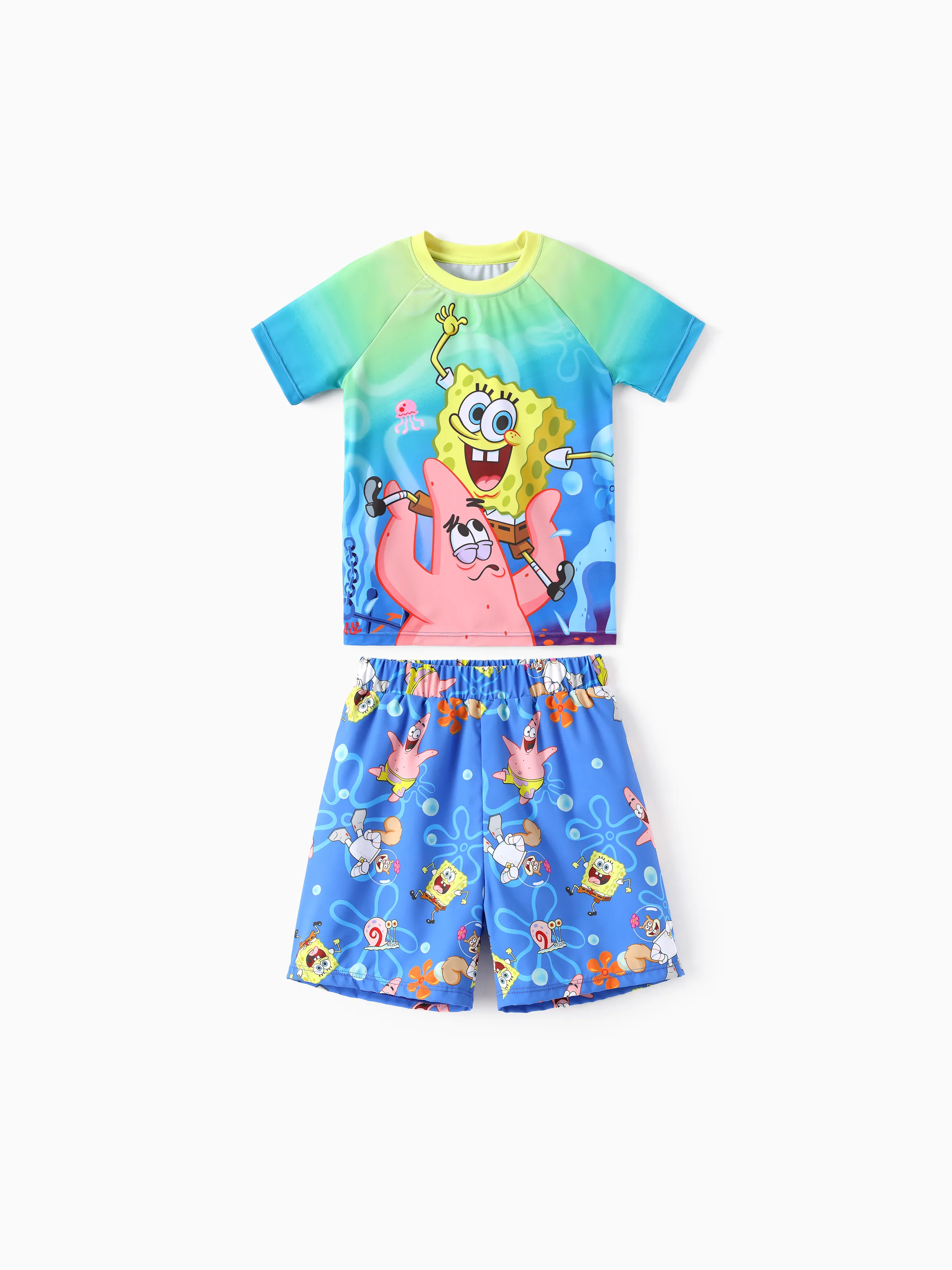 SpongeBob SquarePants Toddler/Kid Boy 2pcs UPF50+ Sea Life Print Tops and Trunks Swimsuit Blue