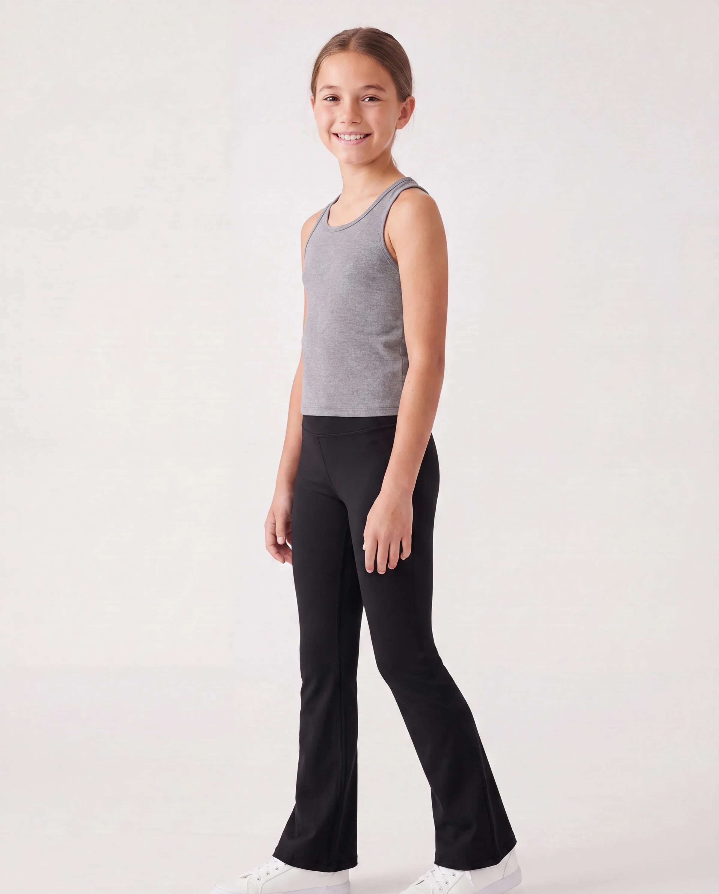 Girl's Leggings High-Waist Flared Yoga Pants with Complimentary Matching Scrunchie Black - Image 3