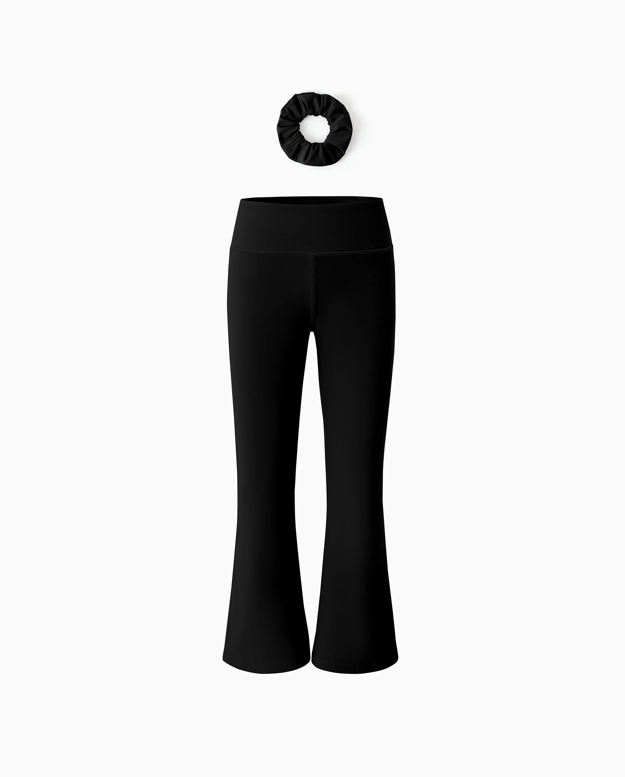 Girl's Leggings High-Waist Flared Yoga Pants with Complimentary Matching Scrunchie Black - Image 5