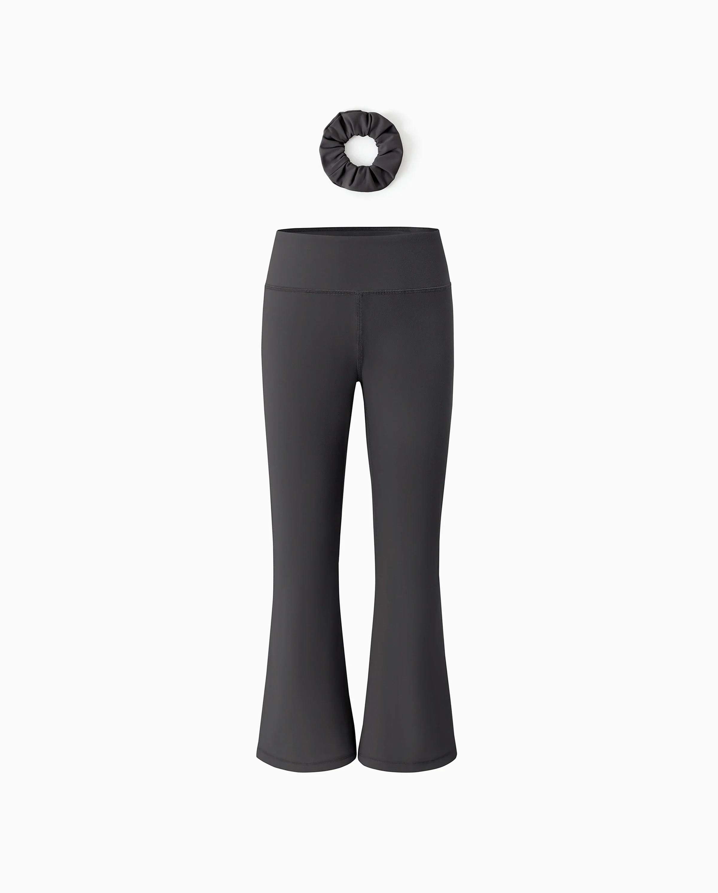 Girl's Leggings High-Waist Flared Yoga Pants with Complimentary Matching Scrunchie Dark Grey - Image 5