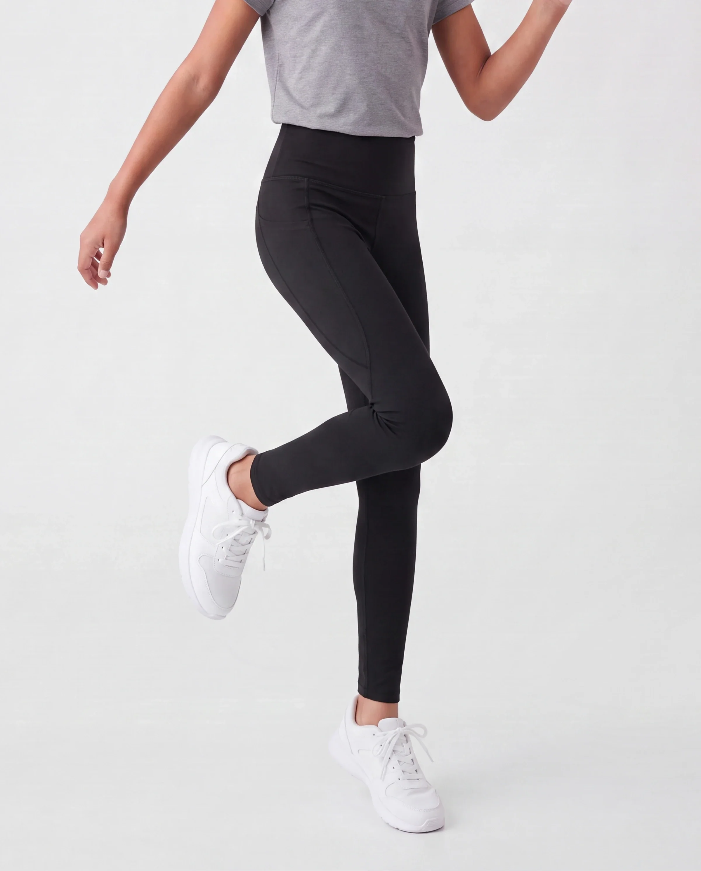 Girl's Leggings High-Waist Yoga Pants Solid Color Leggings with Complimentary Matching Scrunchie Black