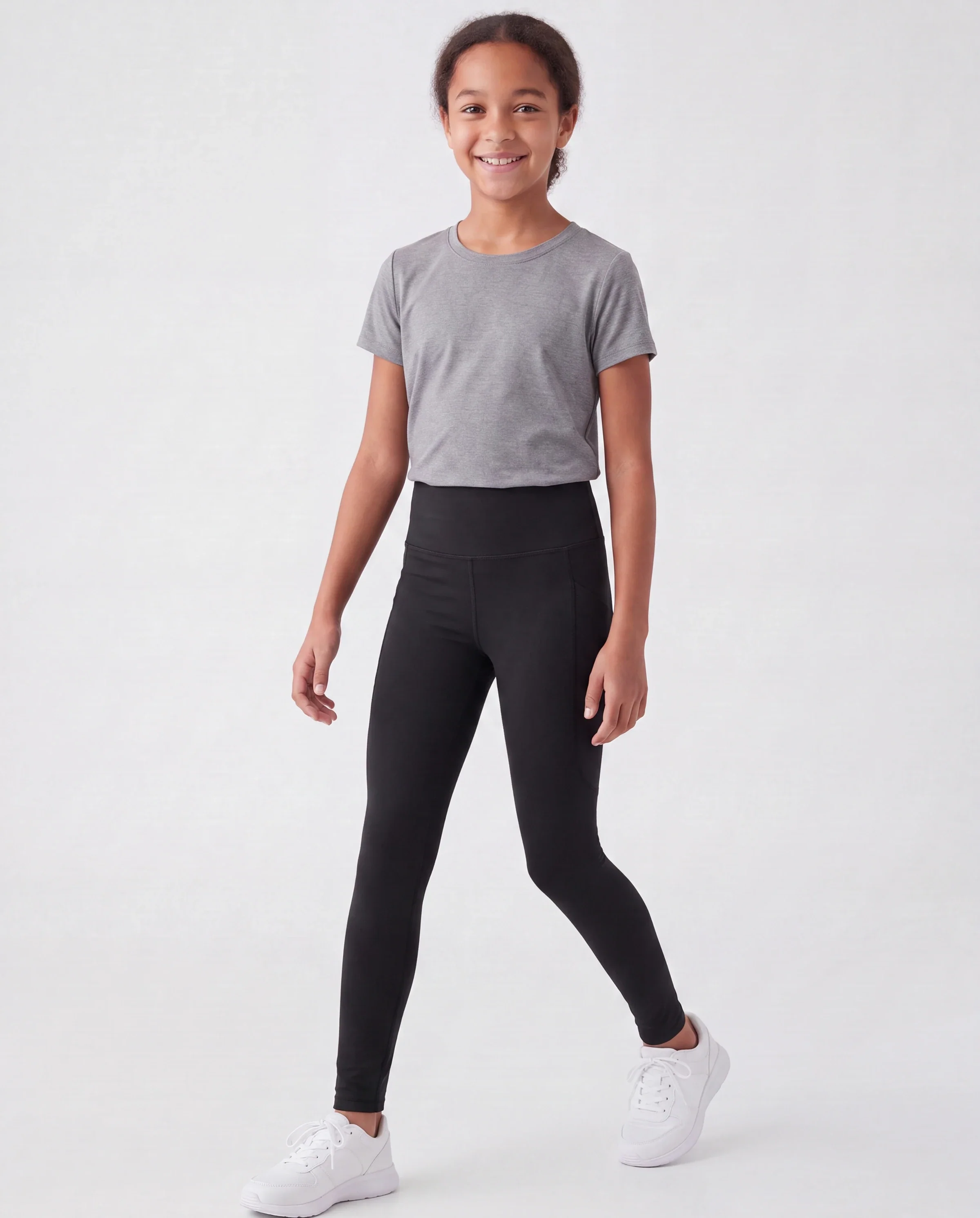 Girl's Leggings High-Waist Yoga Pants Solid Color Leggings with Complimentary Matching Scrunchie Black - Image 3