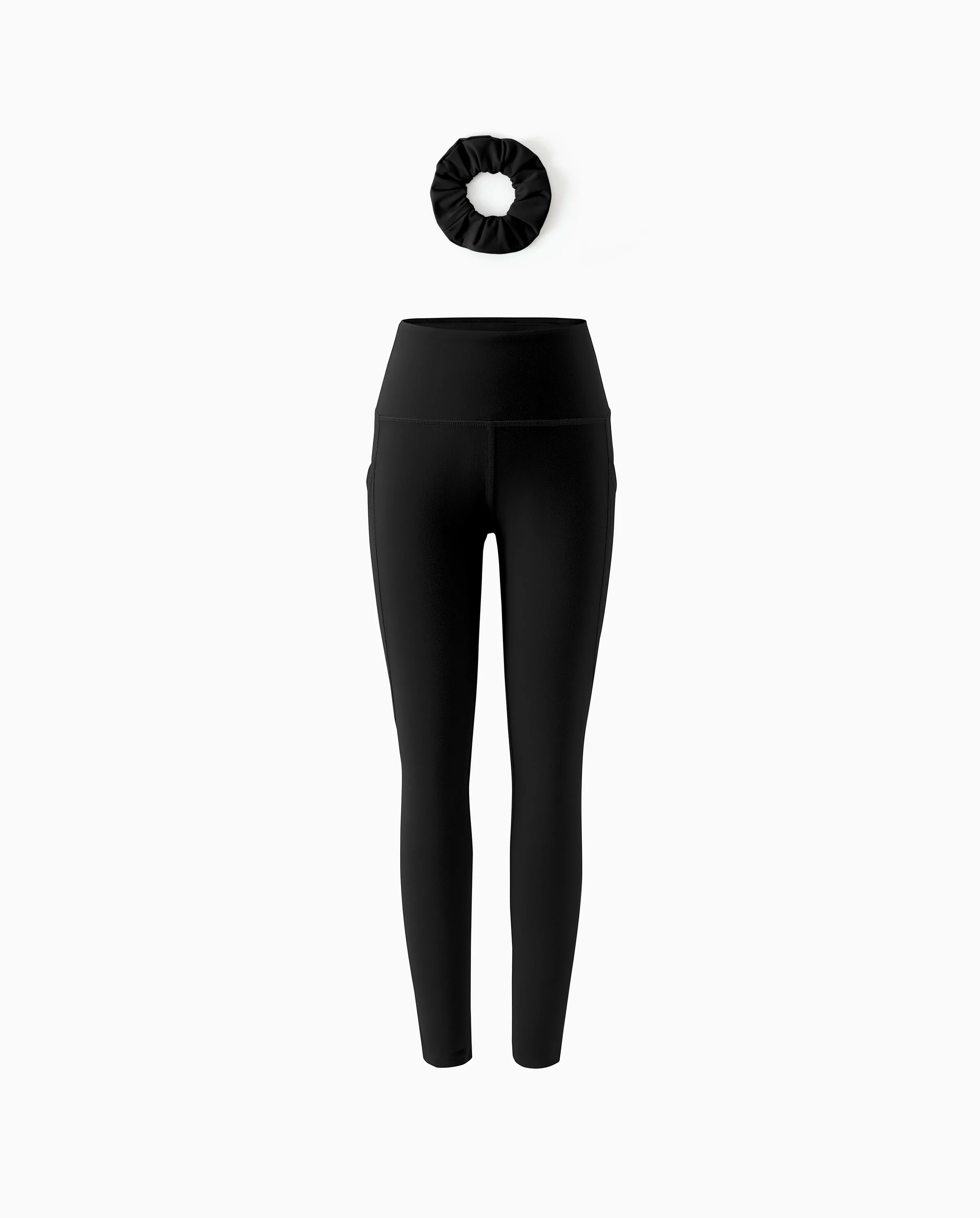 Girl's Leggings High-Waist Yoga Pants Solid Color Leggings with Complimentary Matching Scrunchie Black - Image 5