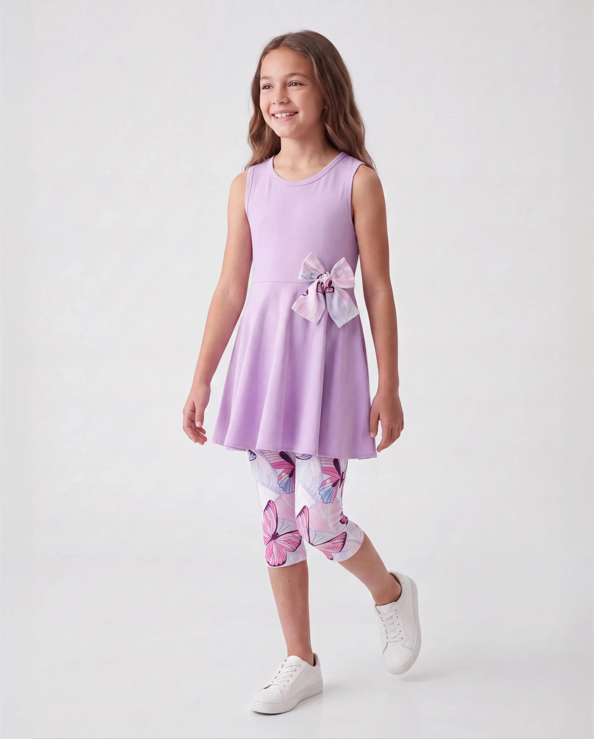 Toddler/Kid Girl 2pcs Tunie Top and Leggings Set Purple - Image 2