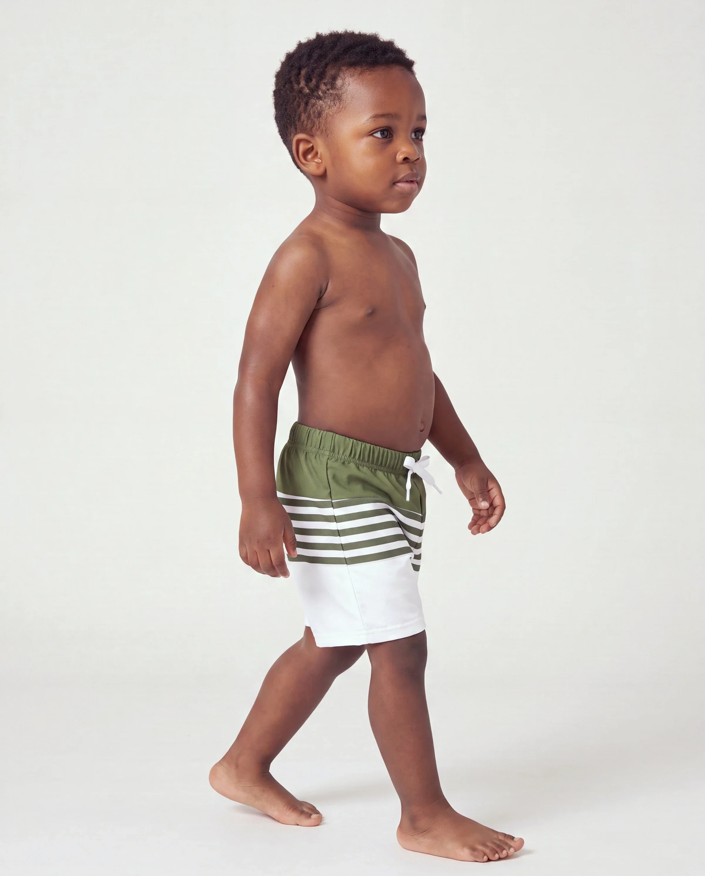 Toddler Boy Colorblock Stripe Swim Trunks Army green - Image 3