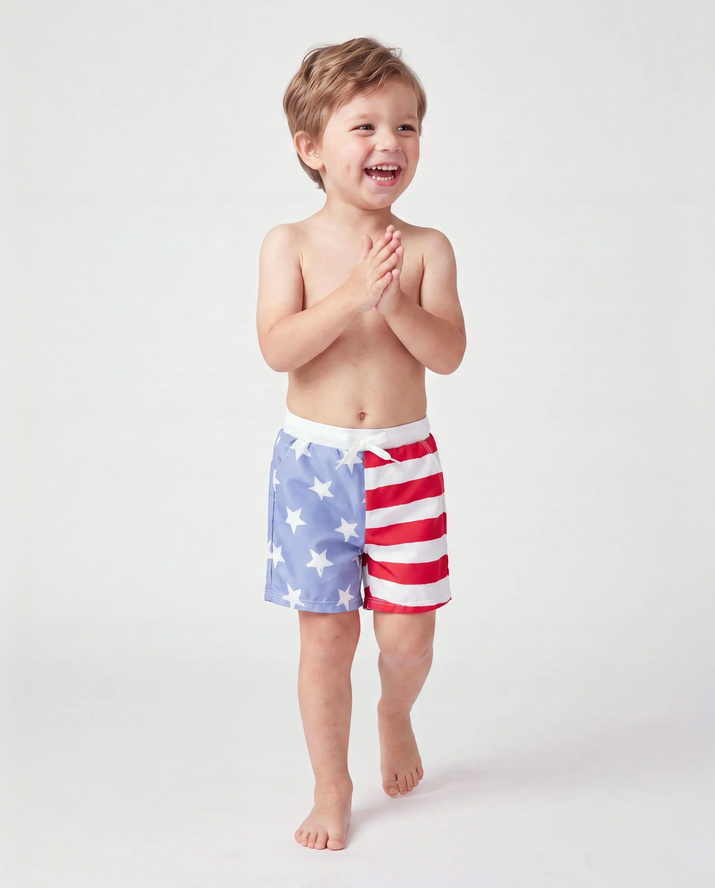 Toddler Boy Independence Day 4th of July Patriotic Swimwear Stars Stripes Board Shorts Blue - Image 2