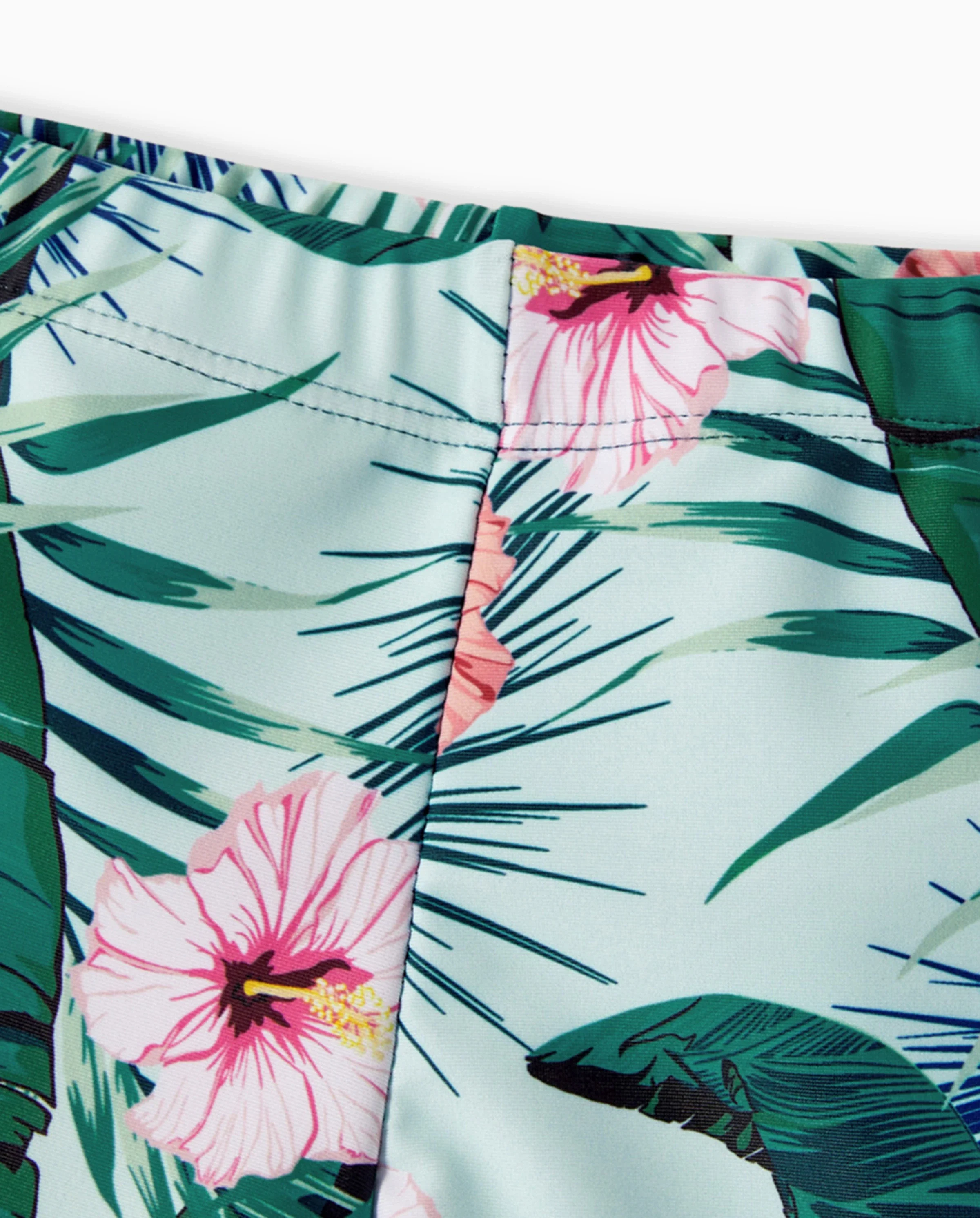 Toddler Boy Plant Print Ruffle Trim Spliced One-piece Swimsuit or Swim Trunks Green - Image 5