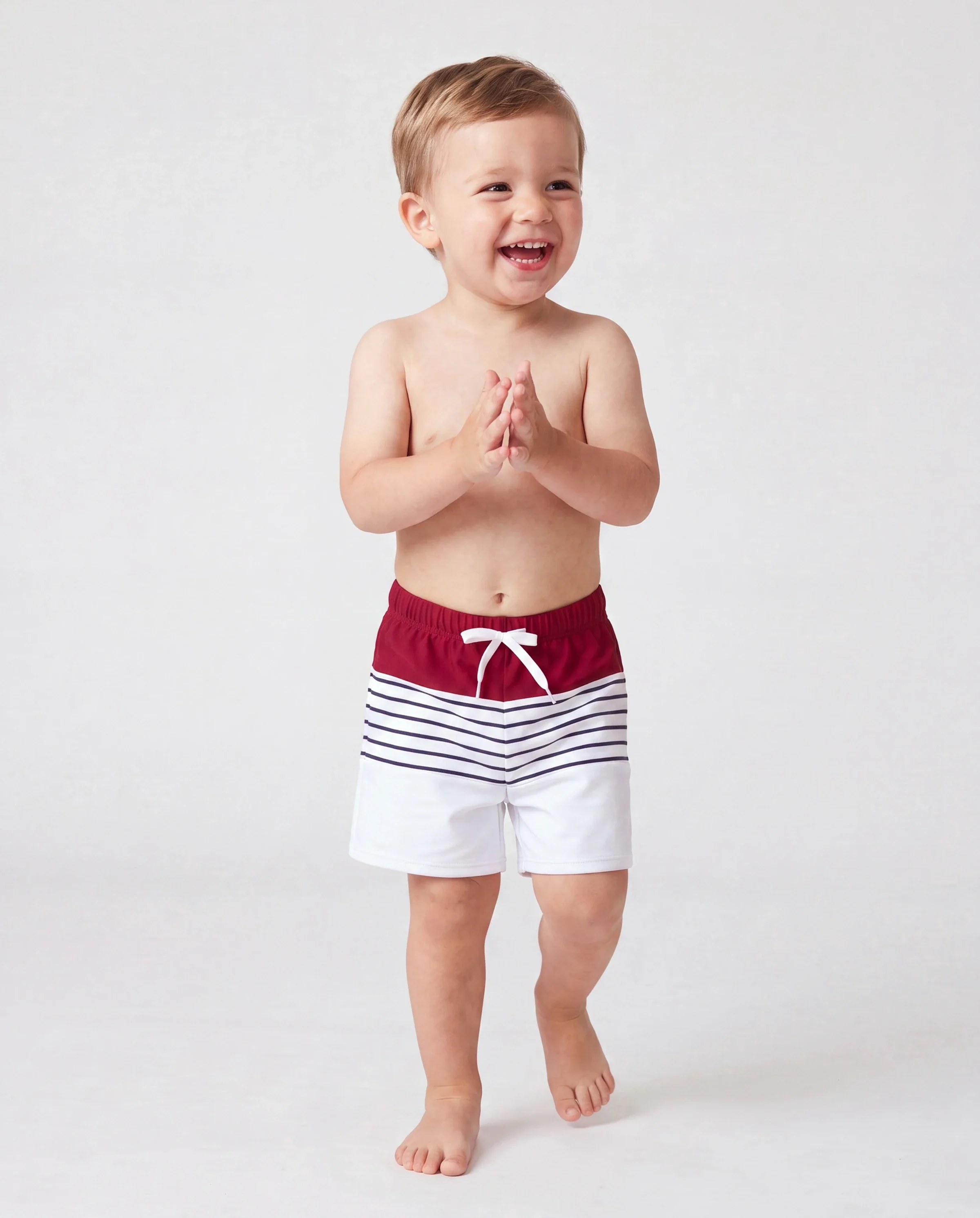 Toddler Boy Swimsuits Red Striped Colorblock Swim Trunks Matching Beachwear Outfits for Summer, Cruise, Vacation Red - Image 2