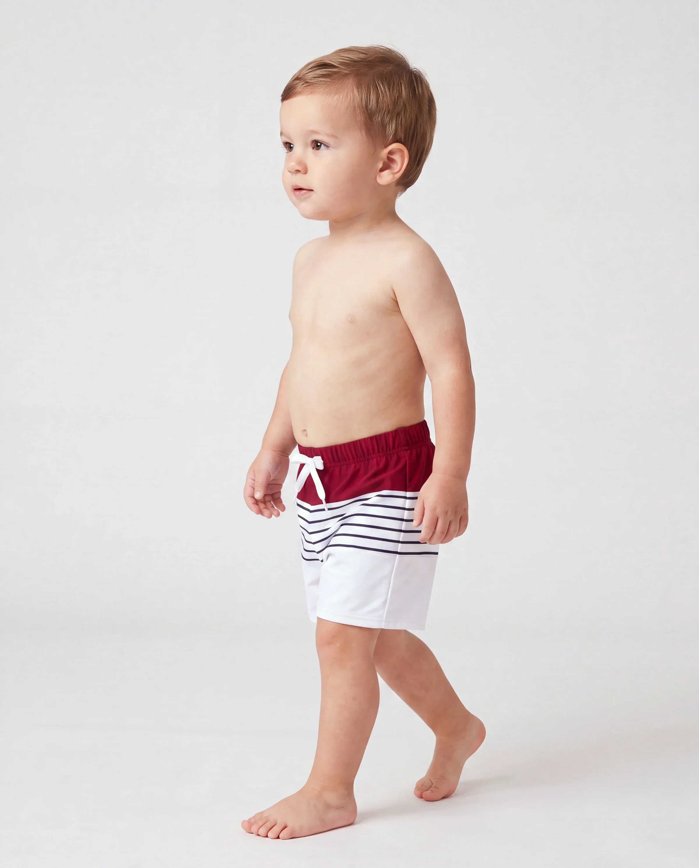 Toddler Boy Swimsuits Red Striped Colorblock Swim Trunks Matching Beachwear Outfits for Summer, Cruise, Vacation Red - Image 3