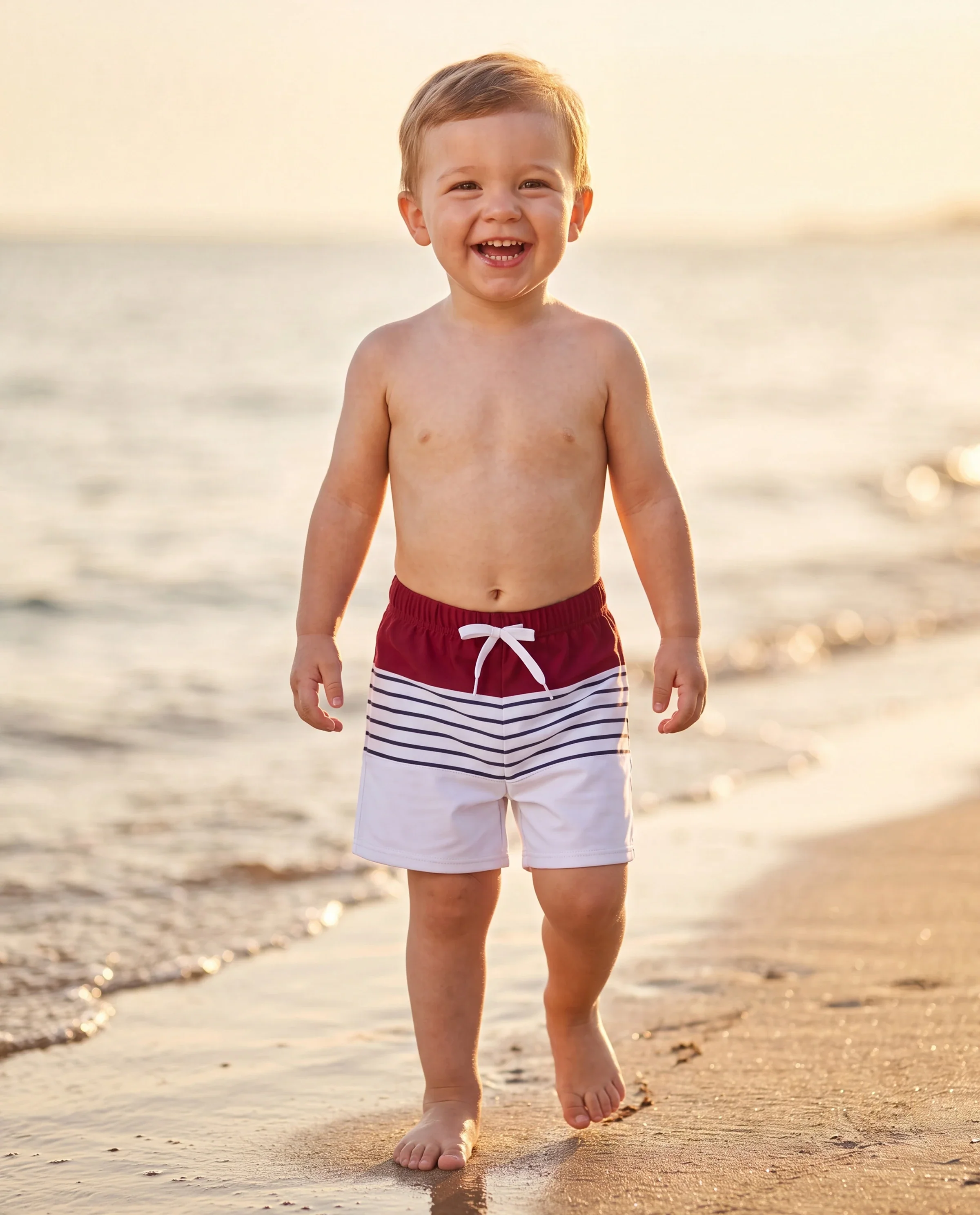 Toddler Boy Swimsuits Red Striped Colorblock Swim Trunks Matching Beachwear Outfits for Summer, Cruise, Vacation Red - Image 8