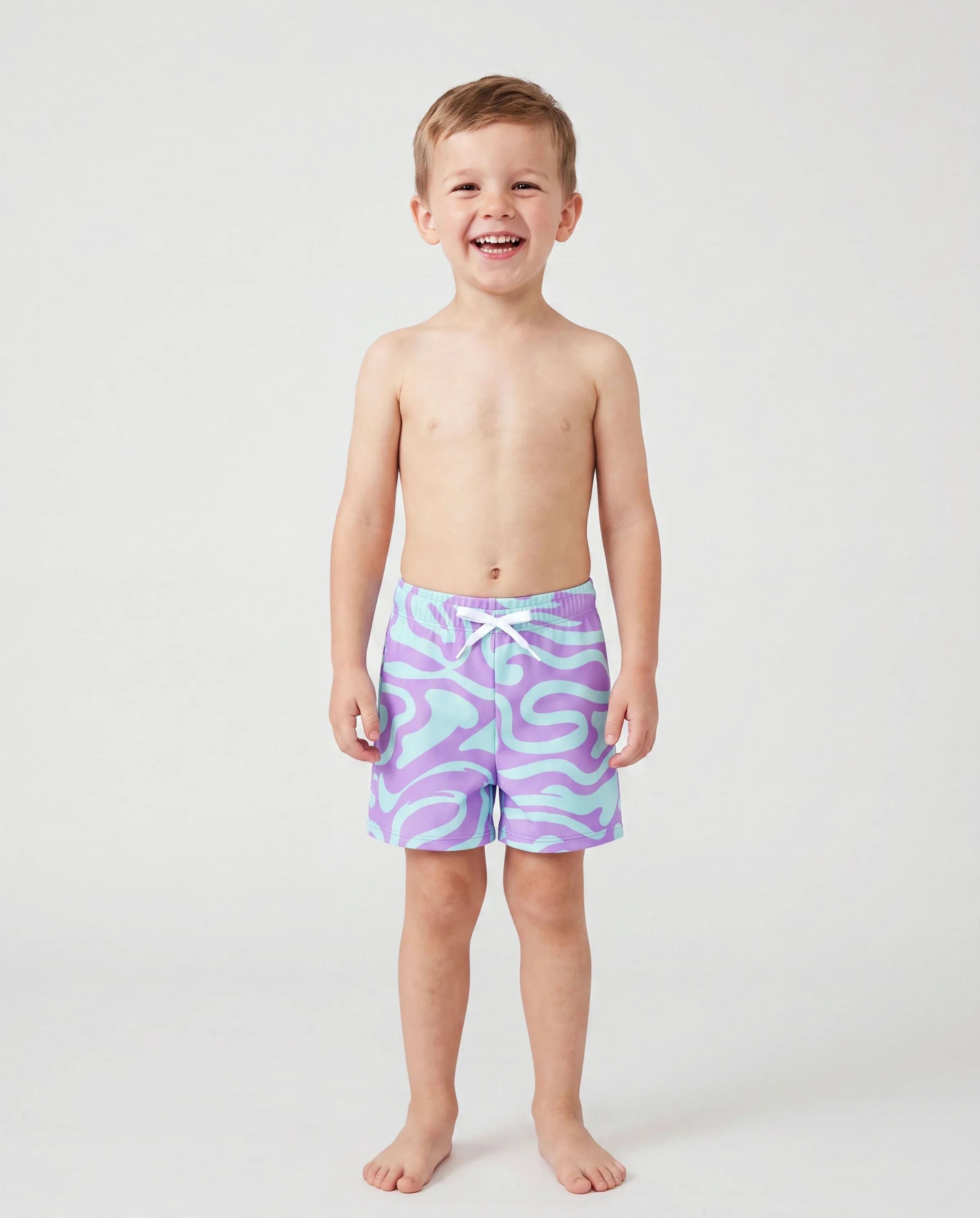 Toddler Boy Trendy Purple & Blue Wave Print Swim Trunks Purple - Image 2