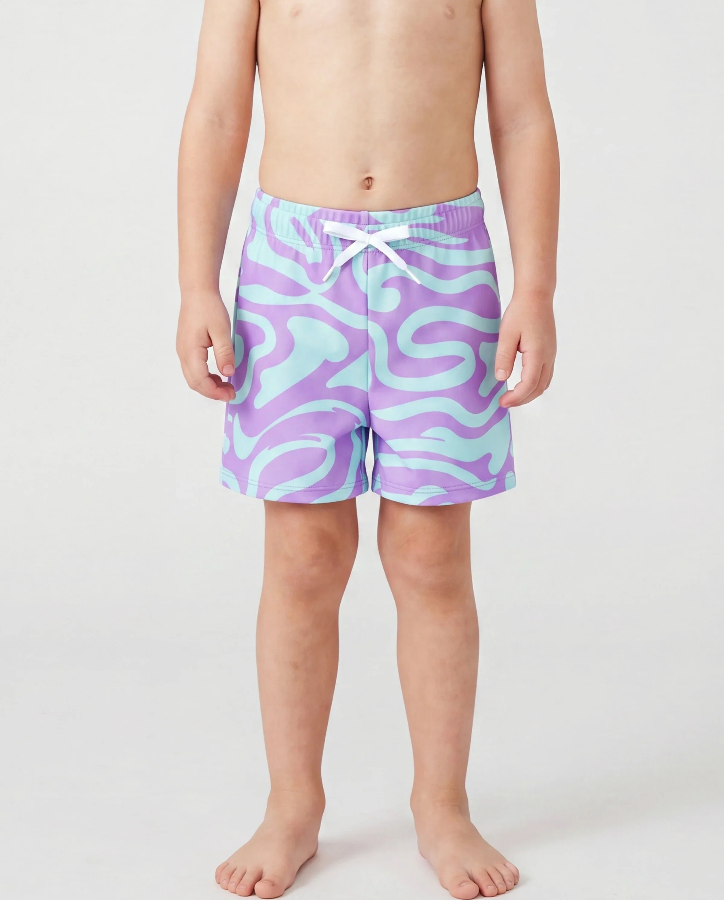 Toddler Boy Trendy Purple & Blue Wave Print Swim Trunks Purple - Image 3