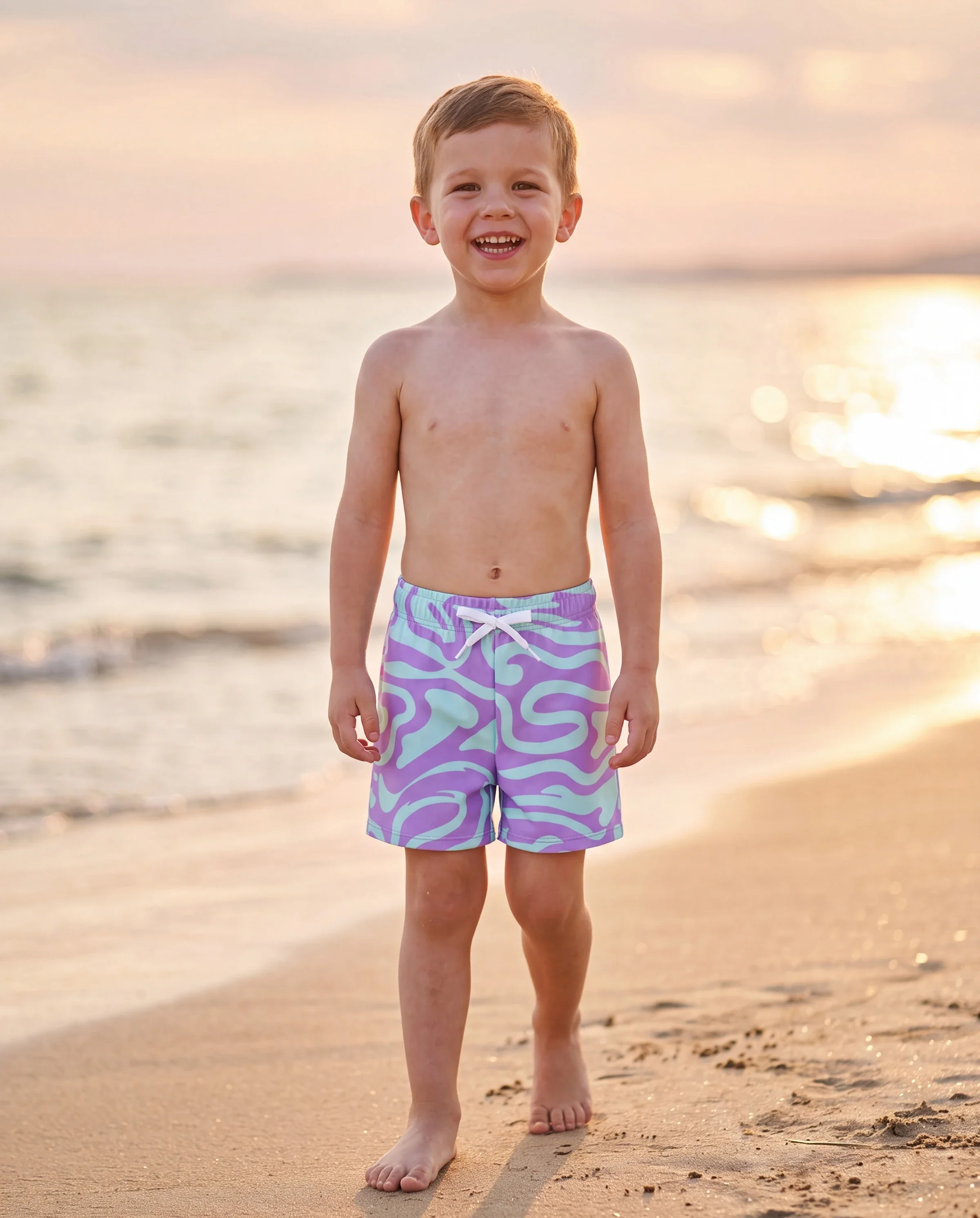 Toddler Boy Trendy Purple & Blue Wave Print Swim Trunks Purple - Image 8