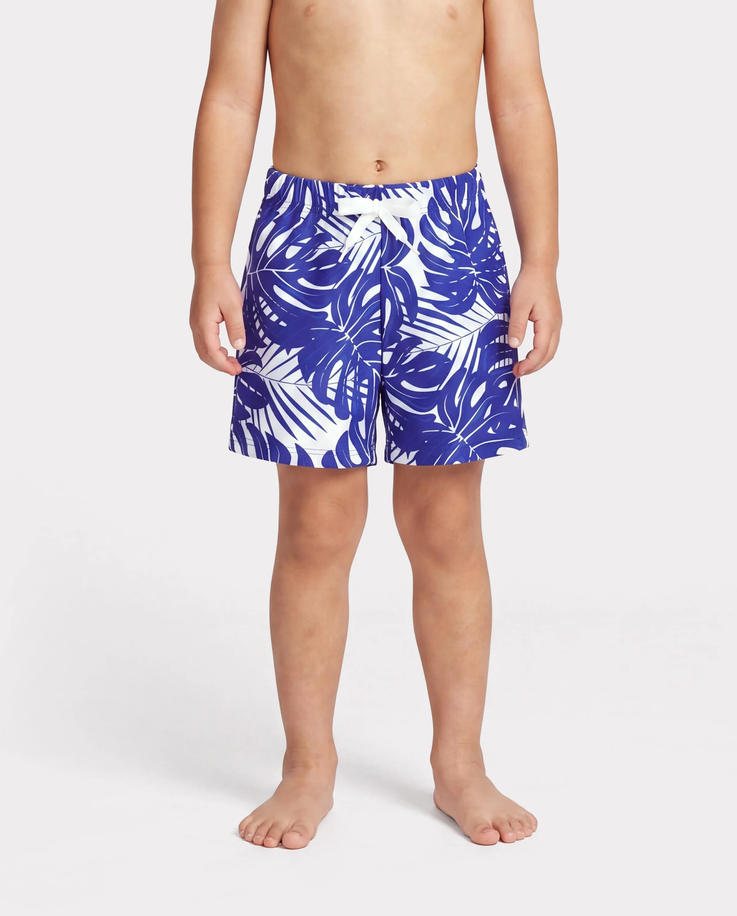 Toddler Boy Tropical Leaf Print Swim Trunks Blue - Image 3