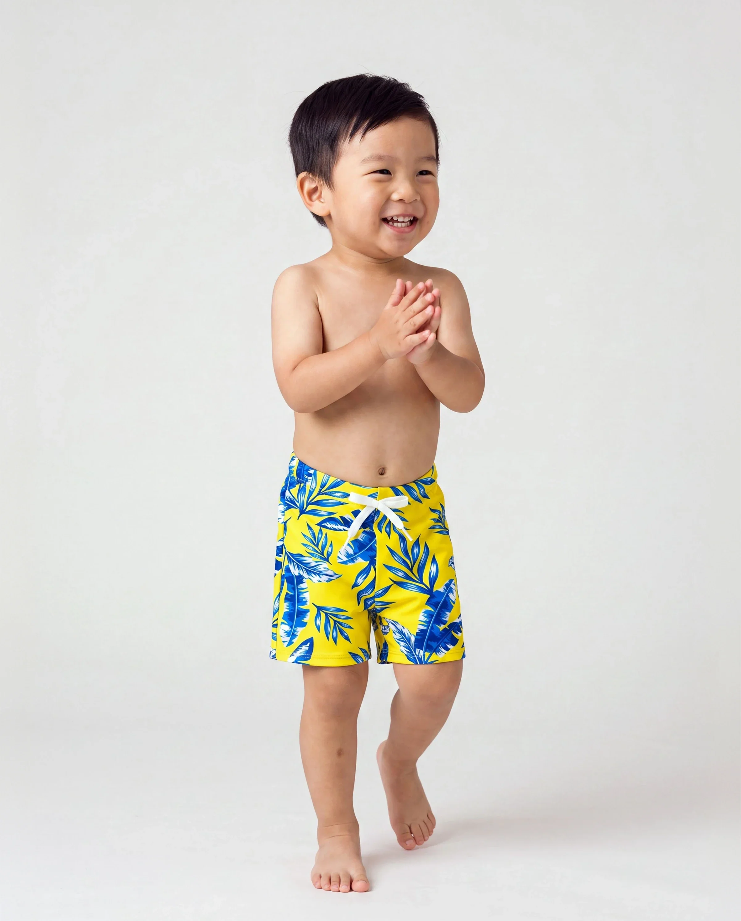 Toddler Boy Yellow Leaf Print Swim Trunks Yellow - Image 2