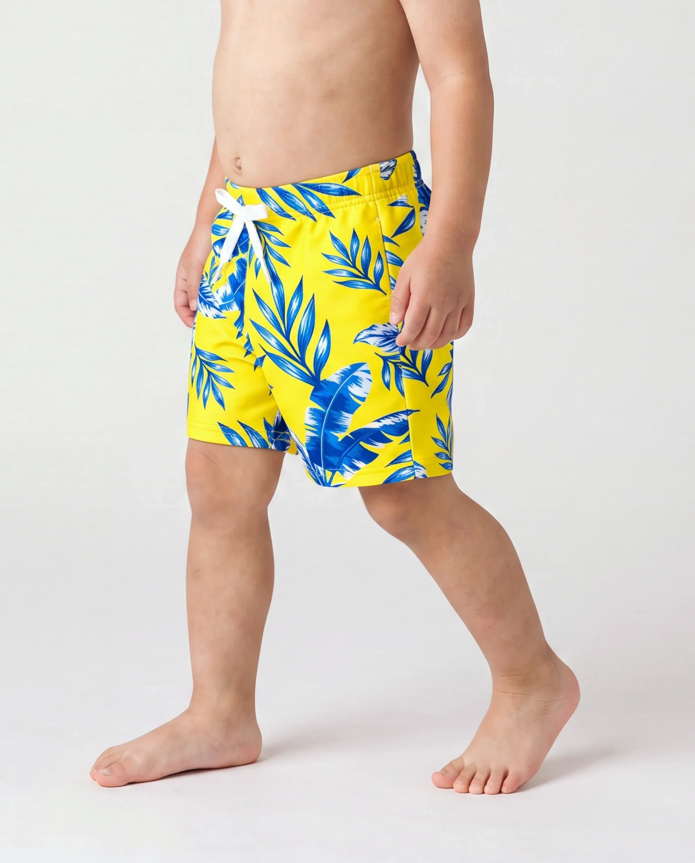 Toddler Boy Yellow Leaf Print Swim Trunks Yellow - Image 3