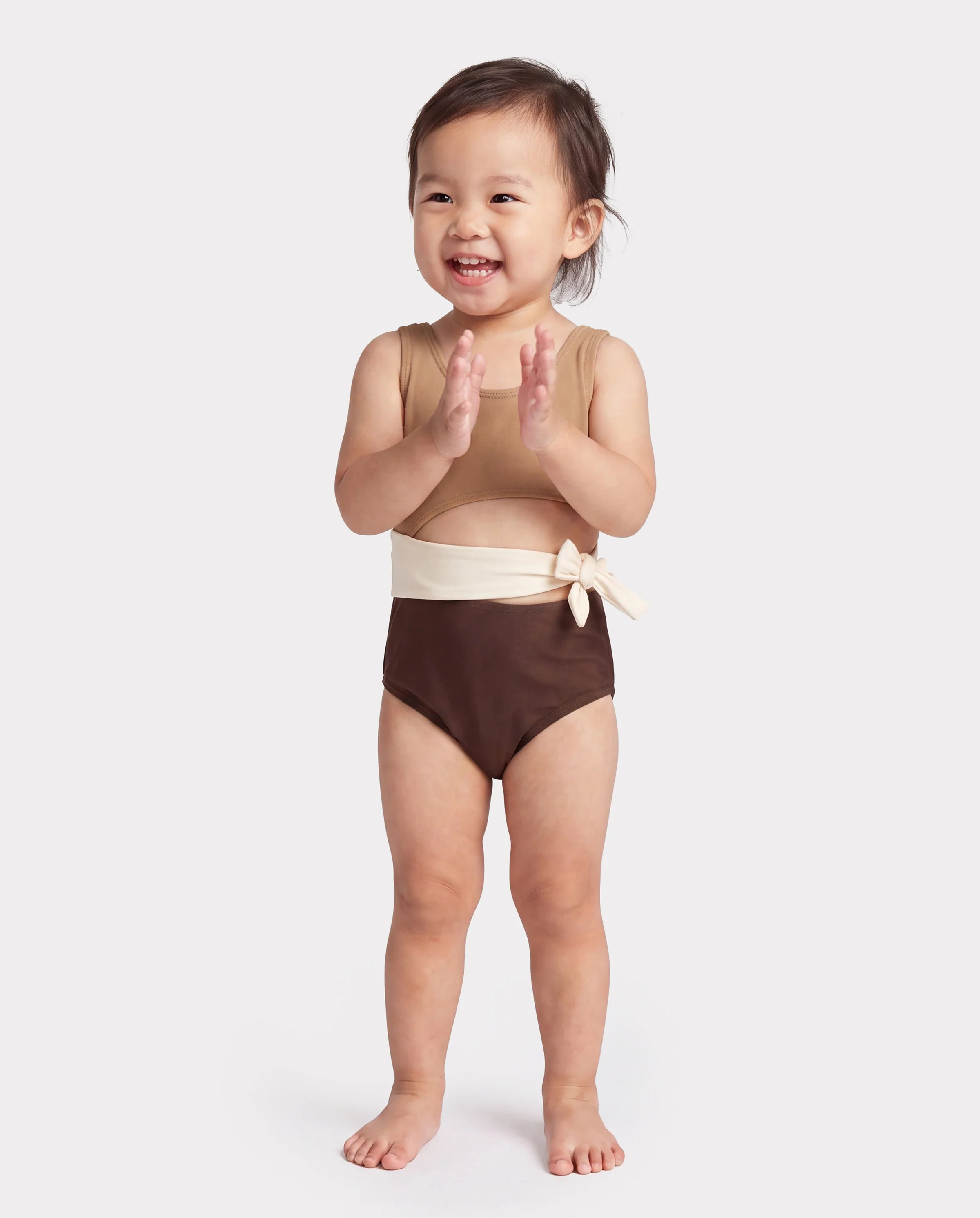 Toddler Girl Color Block Swimsuits, Summer Beach Vacation Swimwear Coffee