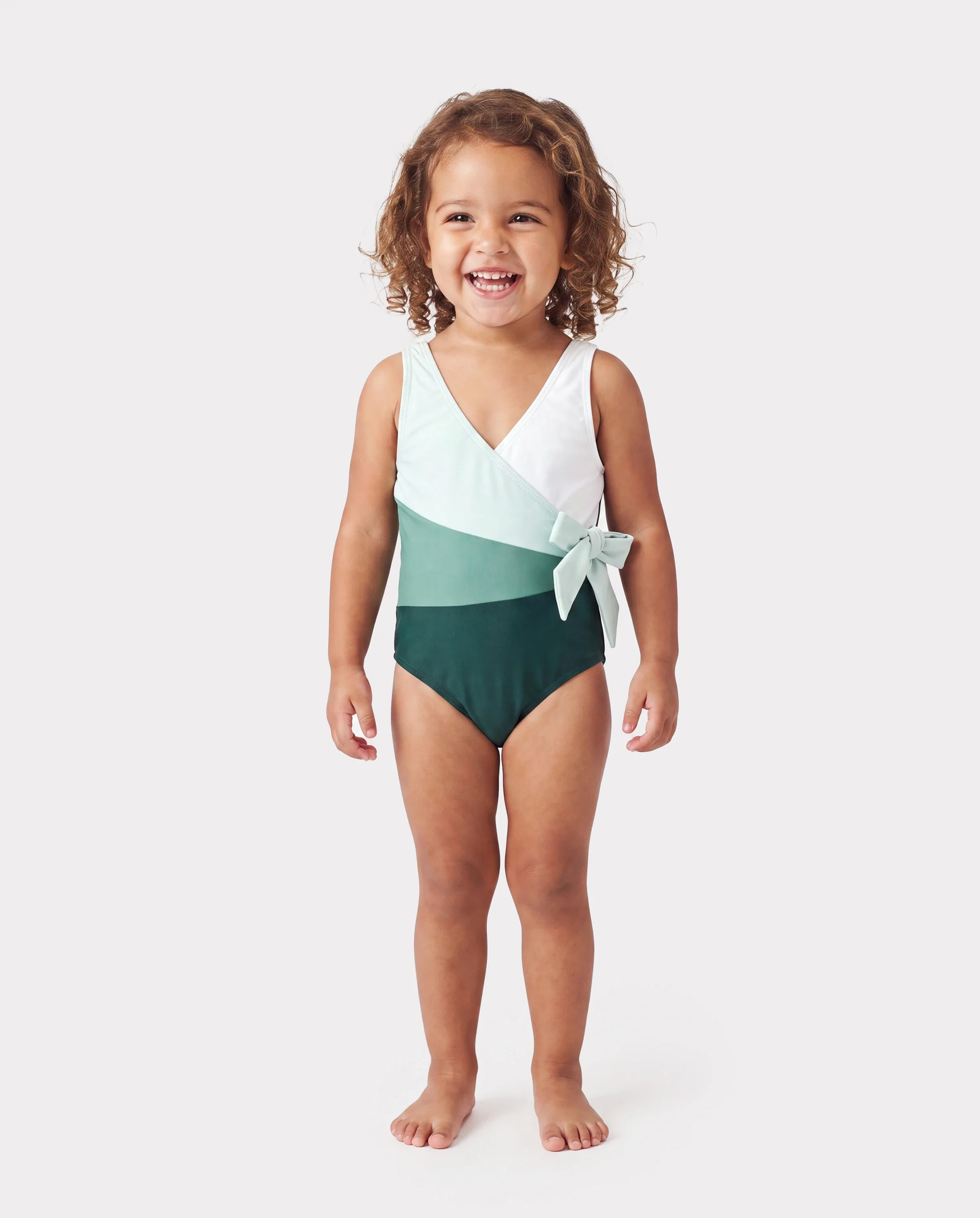 Toddler Girl Colorblock Wrap Side V-Neck Swimsuit MultiColour