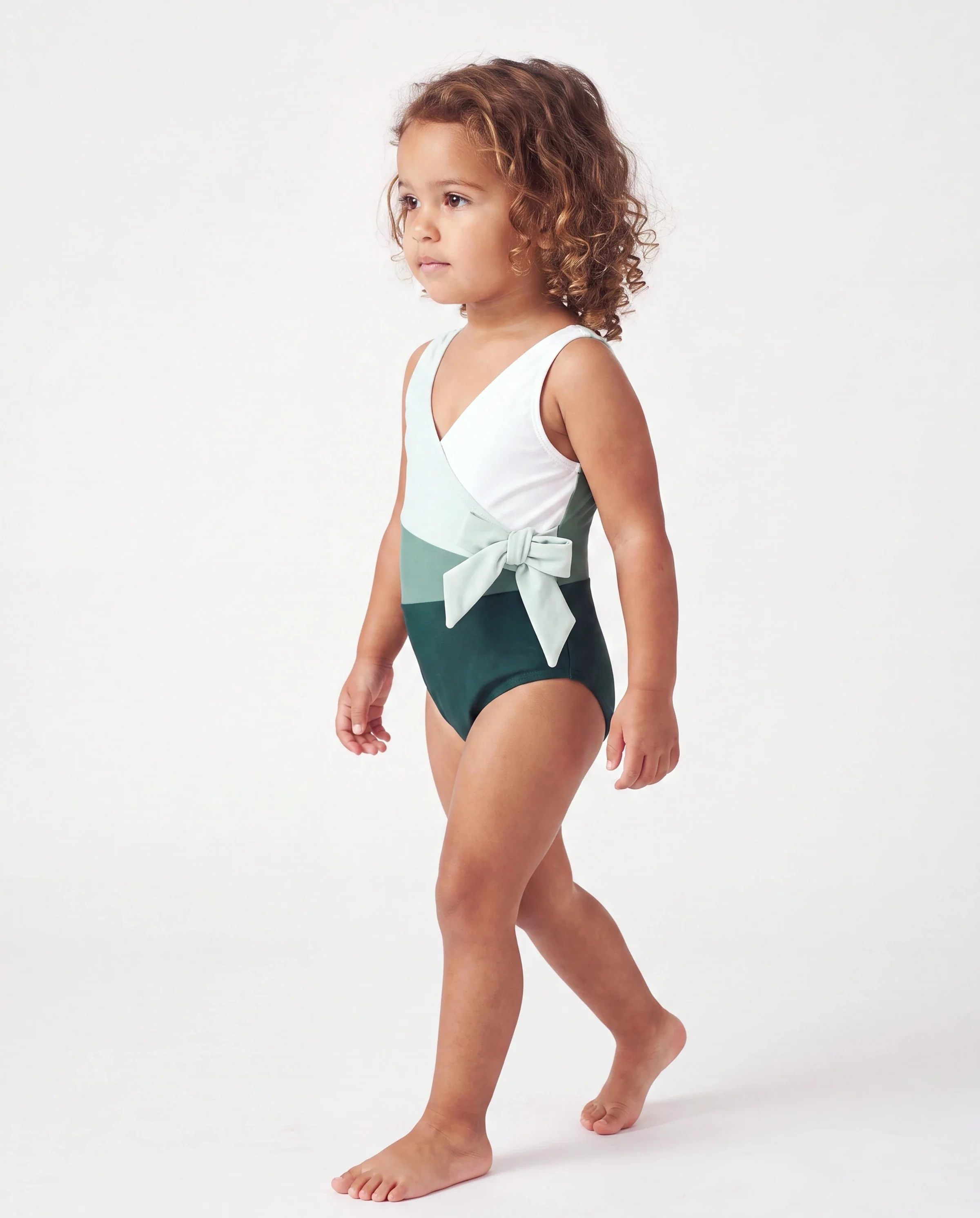 Toddler Girl Colorblock Wrap Side V-Neck Swimsuit MultiColour - Image 3