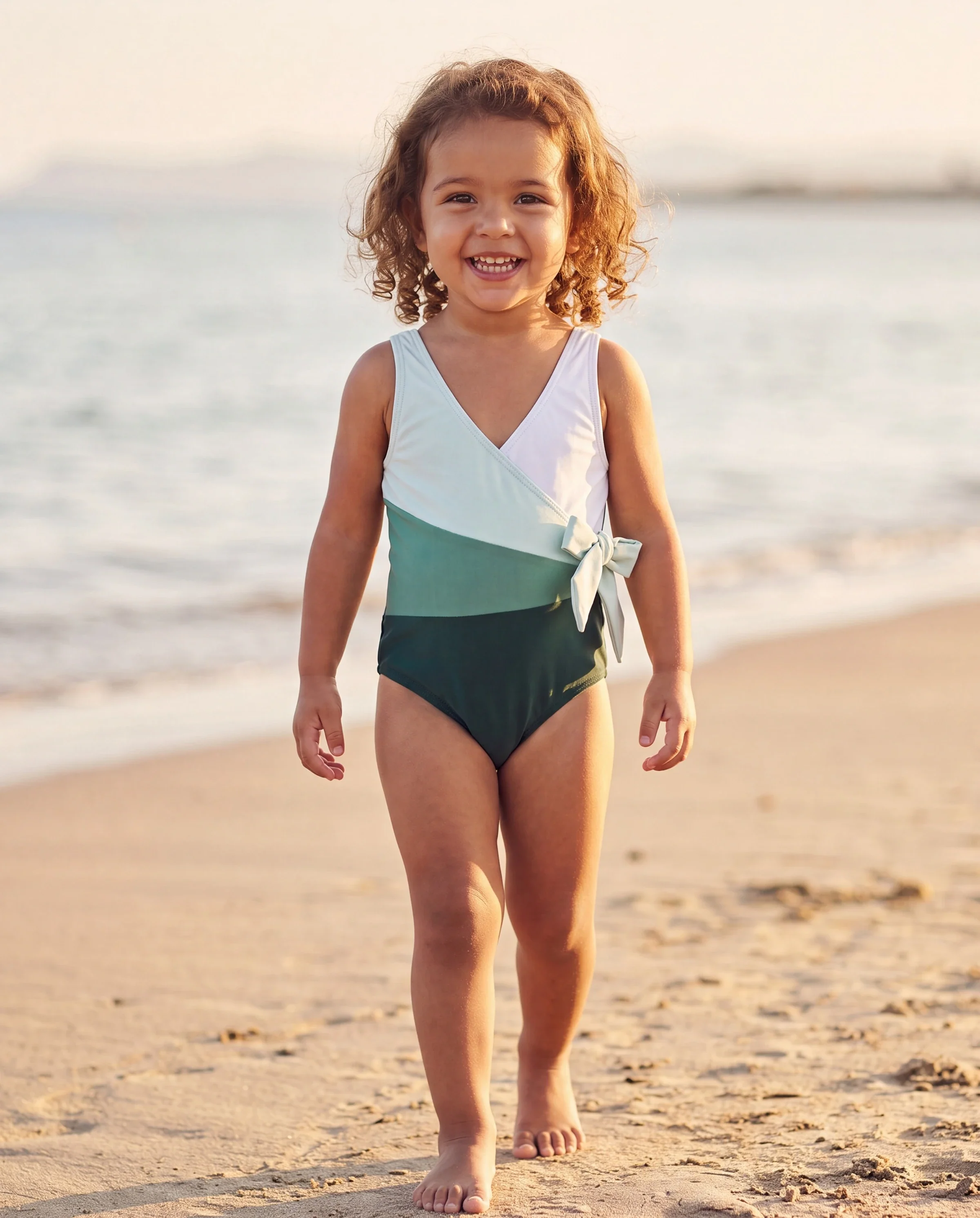 Toddler Girl Colorblock Wrap Side V-Neck Swimsuit MultiColour - Image 8