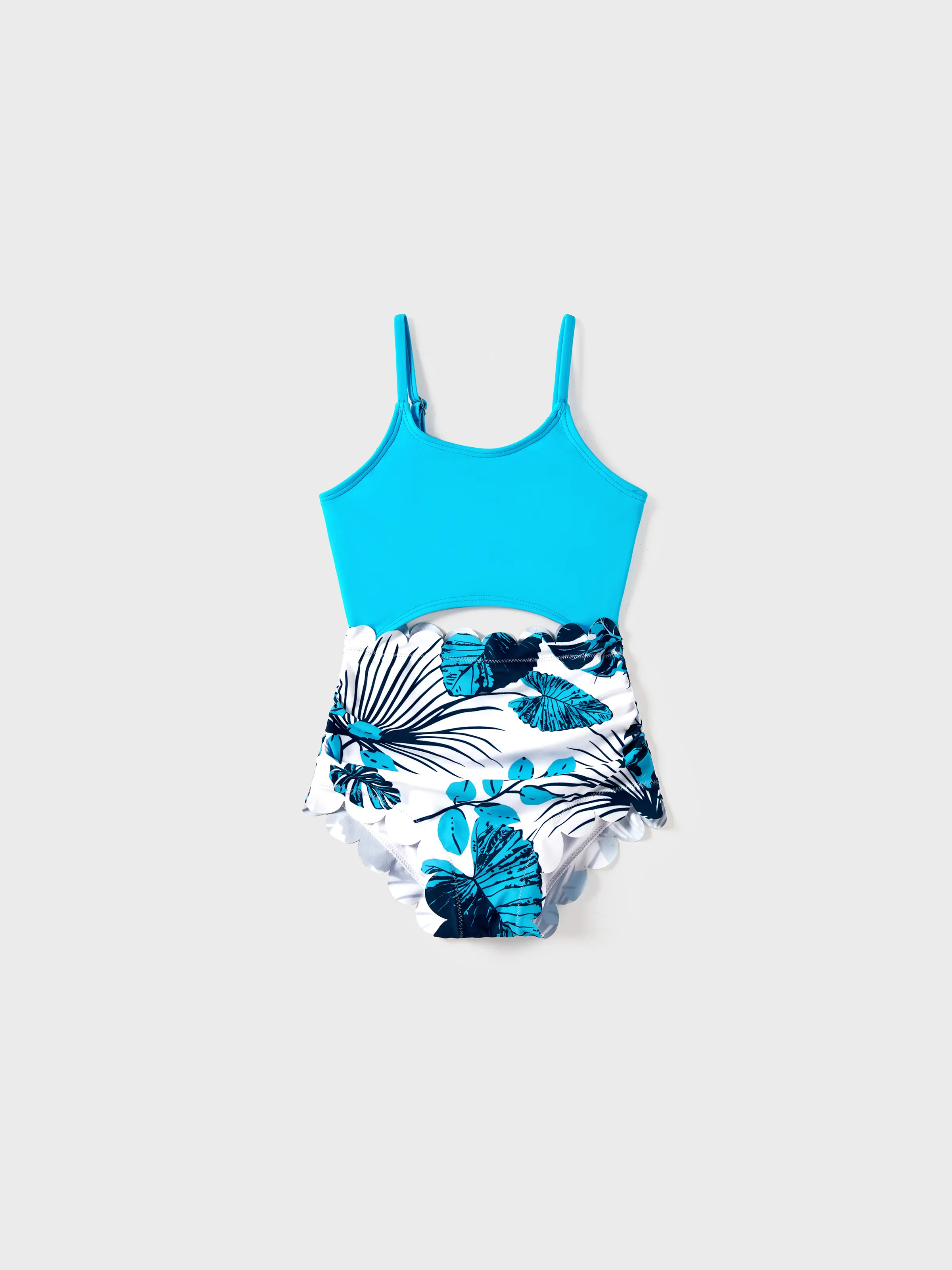 Toddler Girl Drawstring Cut Out Lace UP Back One-Piece Swimsuit BLUEWHITE