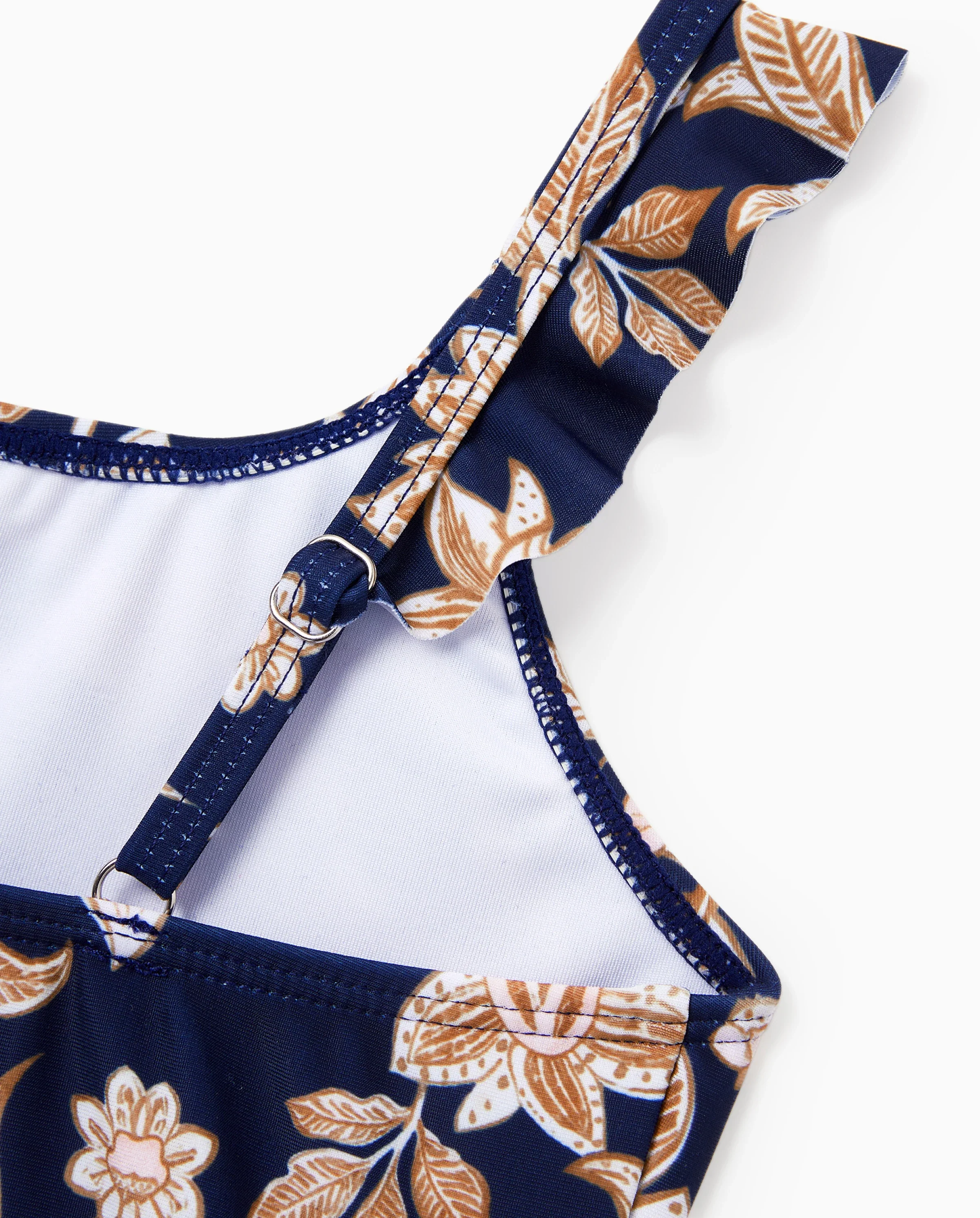 Toddler Girl Floral Print Swimsuits 2-in-1 One-Piece Swimsuit Deep Blue - Image 6