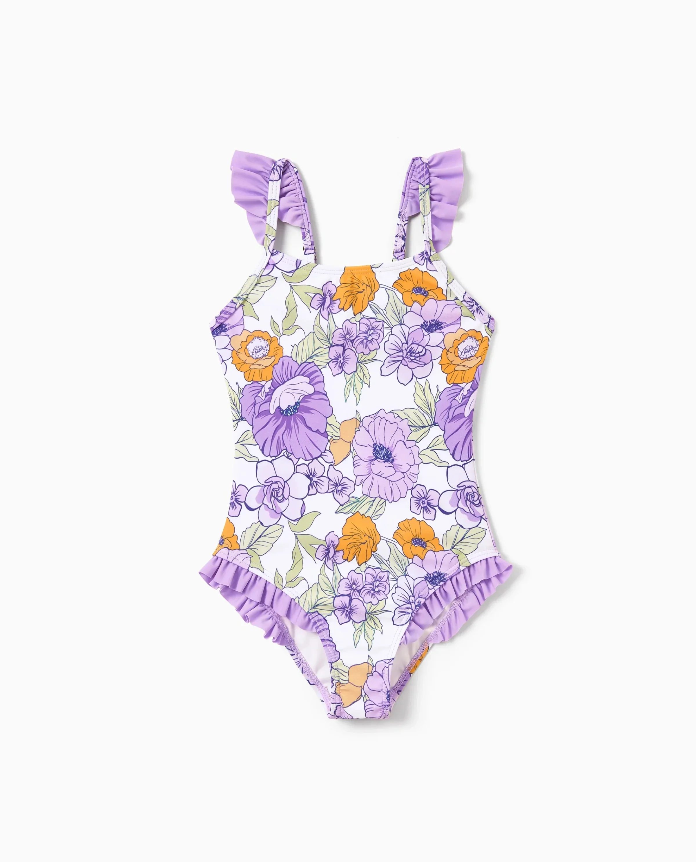 Toddler Girl Floral Print Swimsuits Ruffled One-Piece Bathing Suit Purple - Image 7