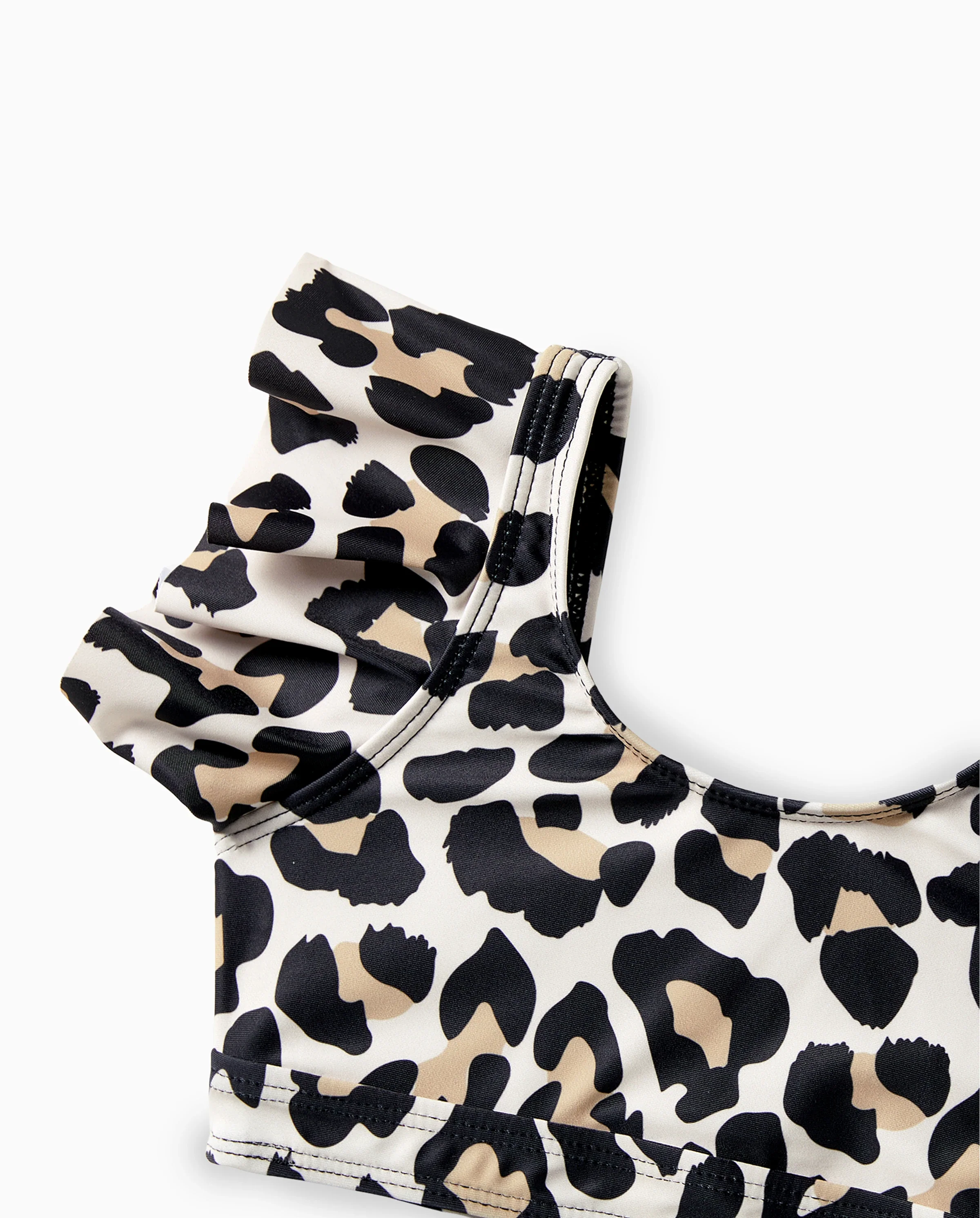Toddler Girl Leopard Pattern Drawstring Ruffle Neck Two-Piece Bikini Skirt Black - Image 5