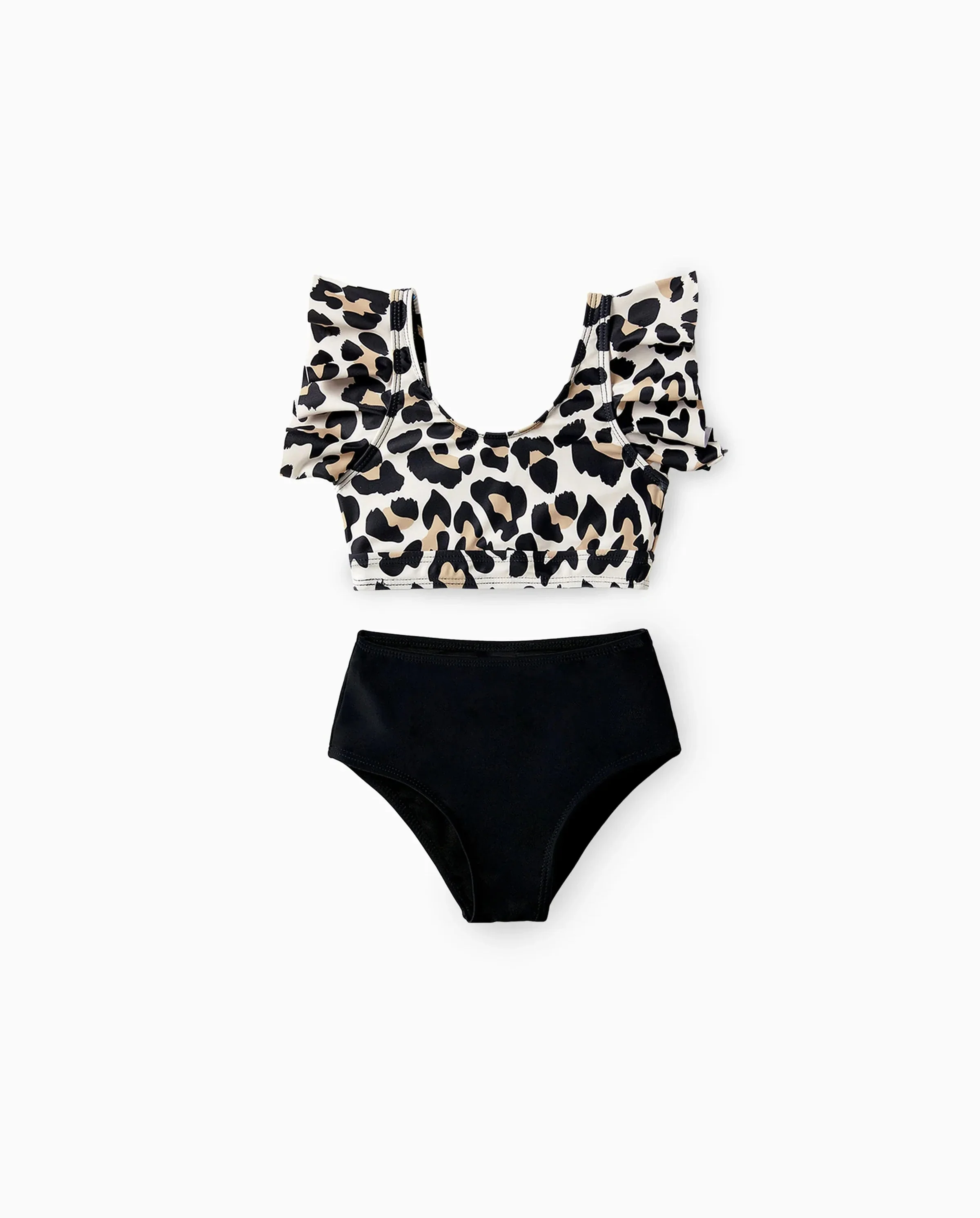 Toddler Girl Leopard Pattern Drawstring Ruffle Neck Two-Piece Bikini Skirt Black - Image 7