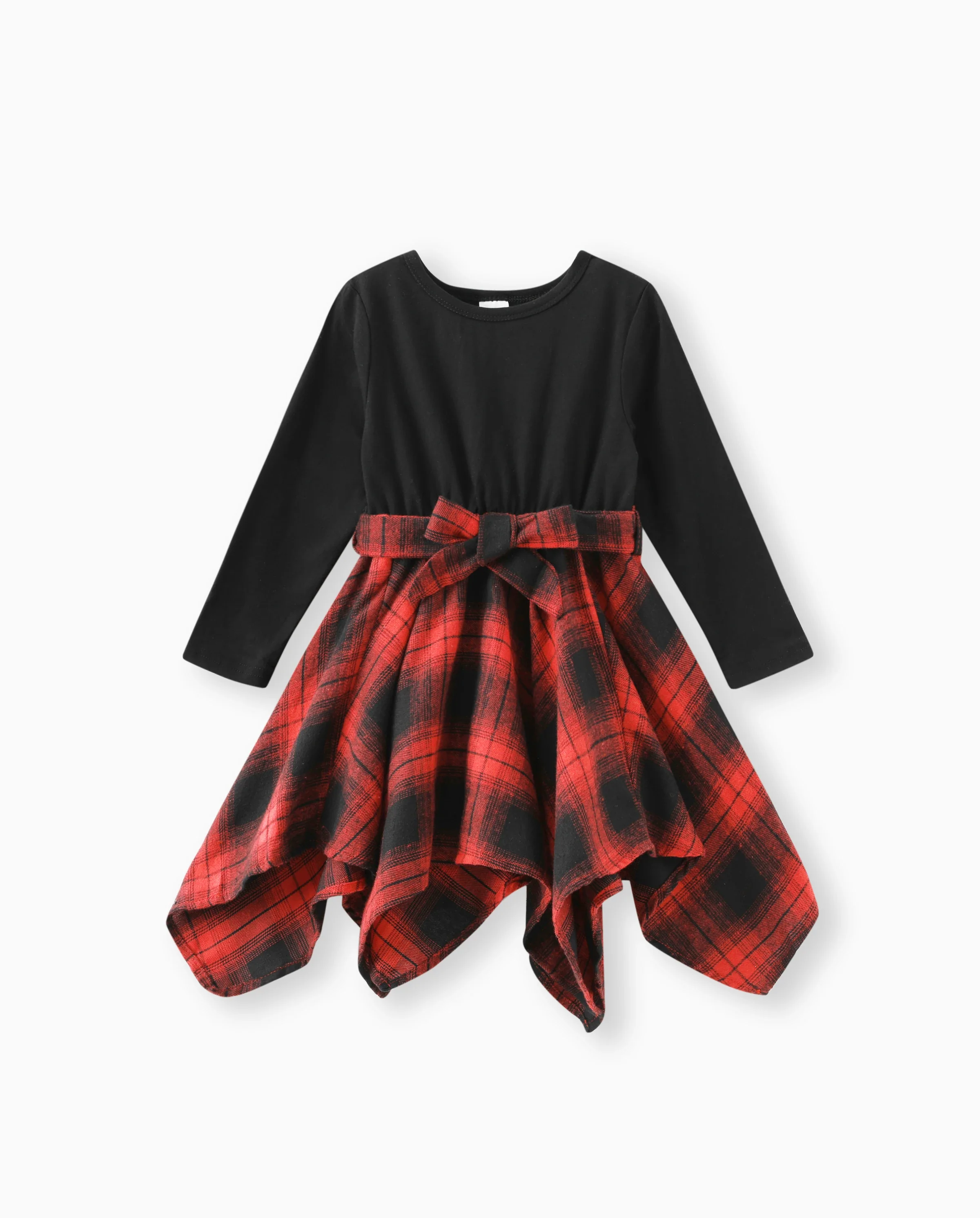 Toddler Girl Plaid Irregular Hem Splice Long-sleeve Dress Black - Image 6