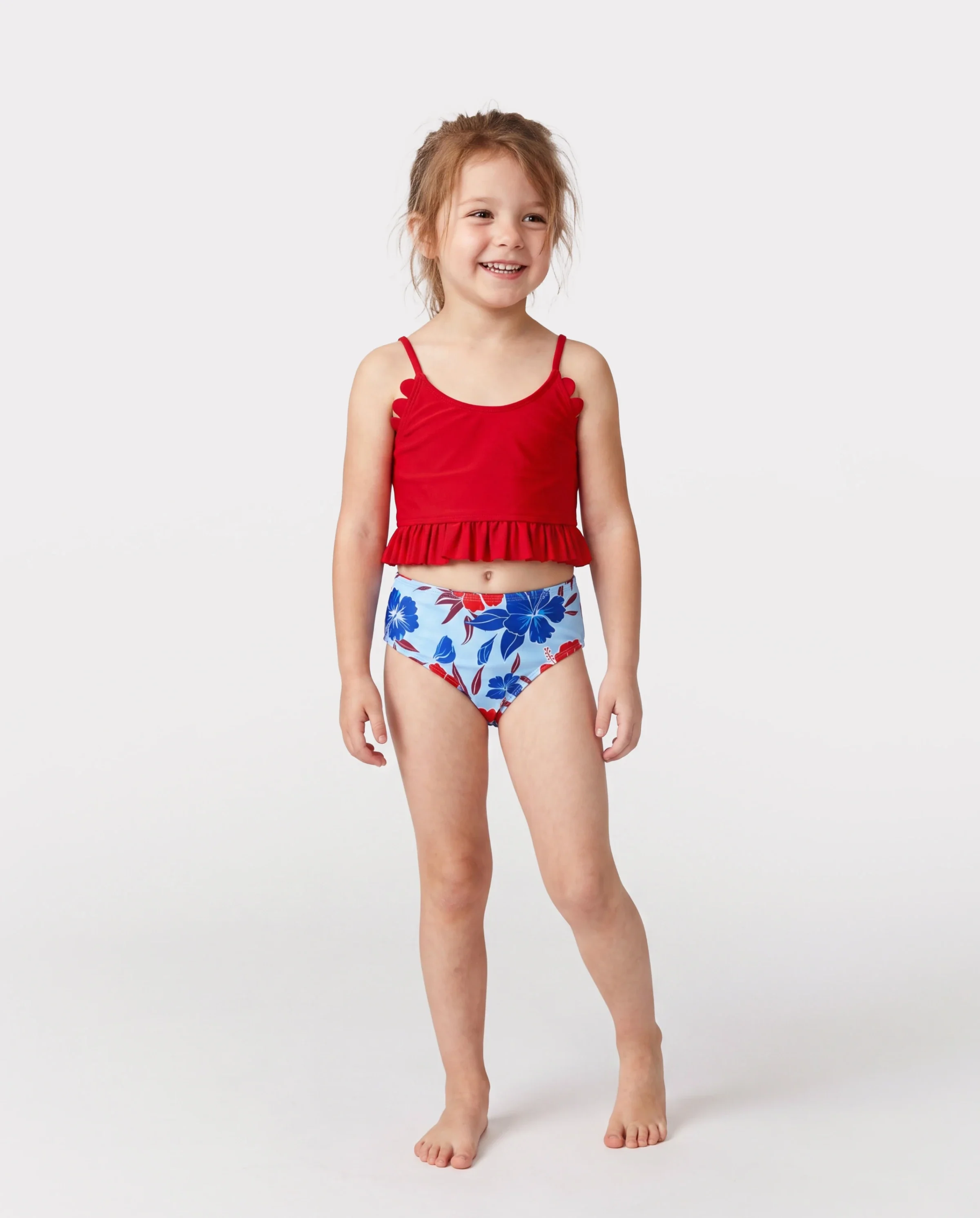 Toddler Girl Swimwear Floral Print Bikini Set for Girl, Perfect for Summer Beach Days & Pool Parties Red
