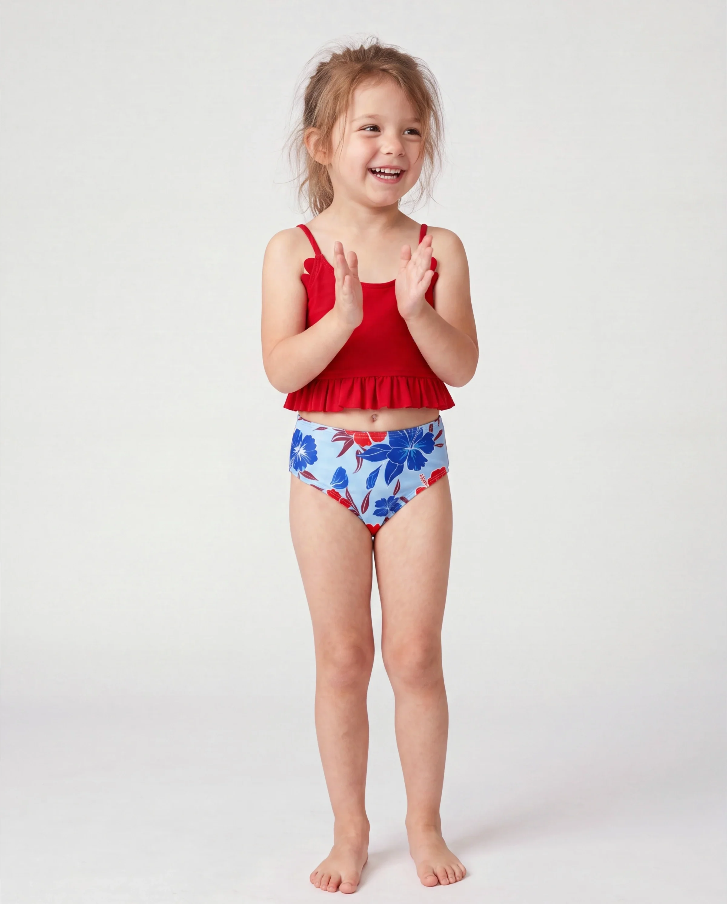 Toddler Girl Swimwear Floral Print Bikini Set for Girl, Perfect for Summer Beach Days & Pool Parties Red - Image 2