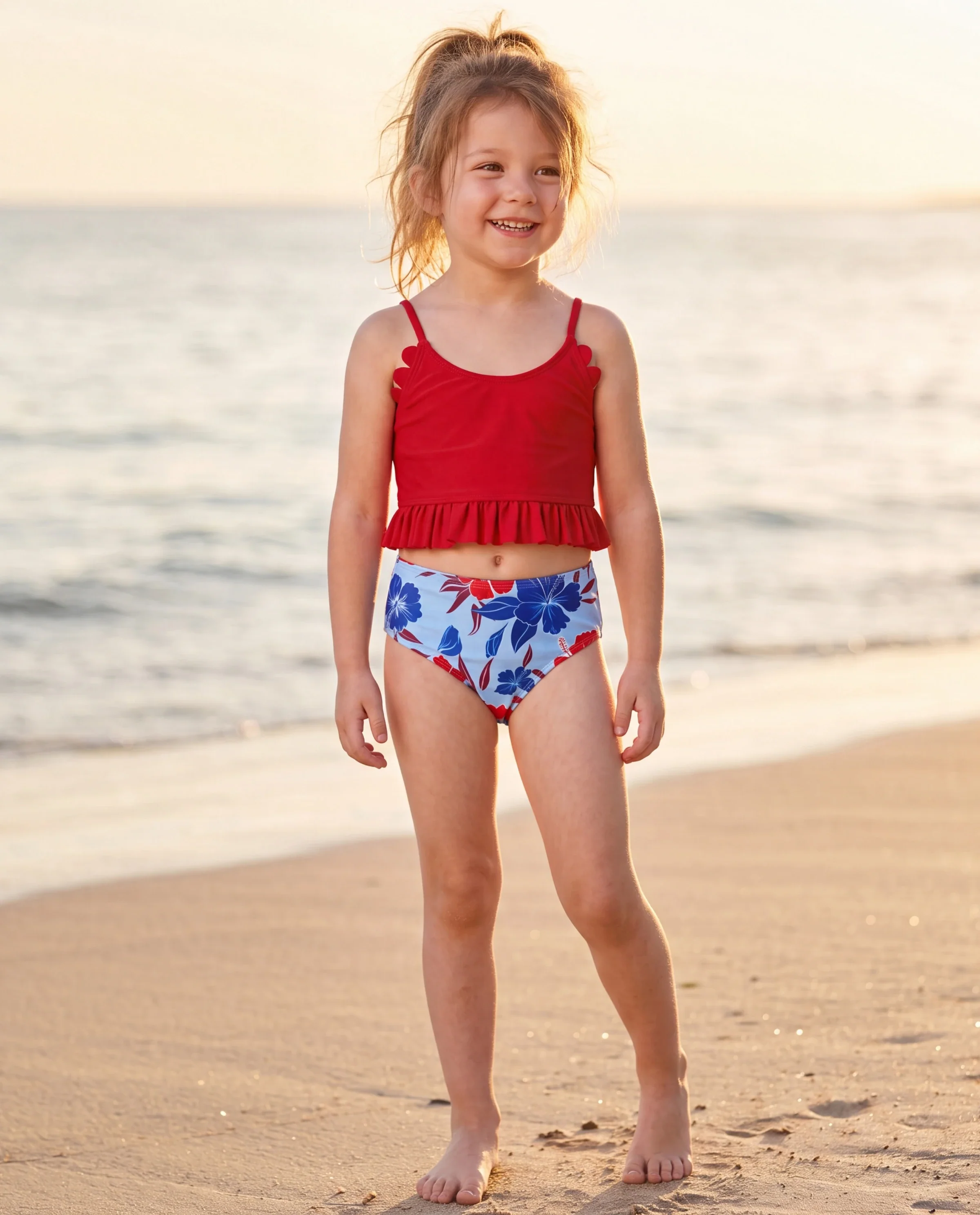 Toddler Girl Swimwear Floral Print Bikini Set for Girl, Perfect for Summer Beach Days & Pool Parties Red - Image 8