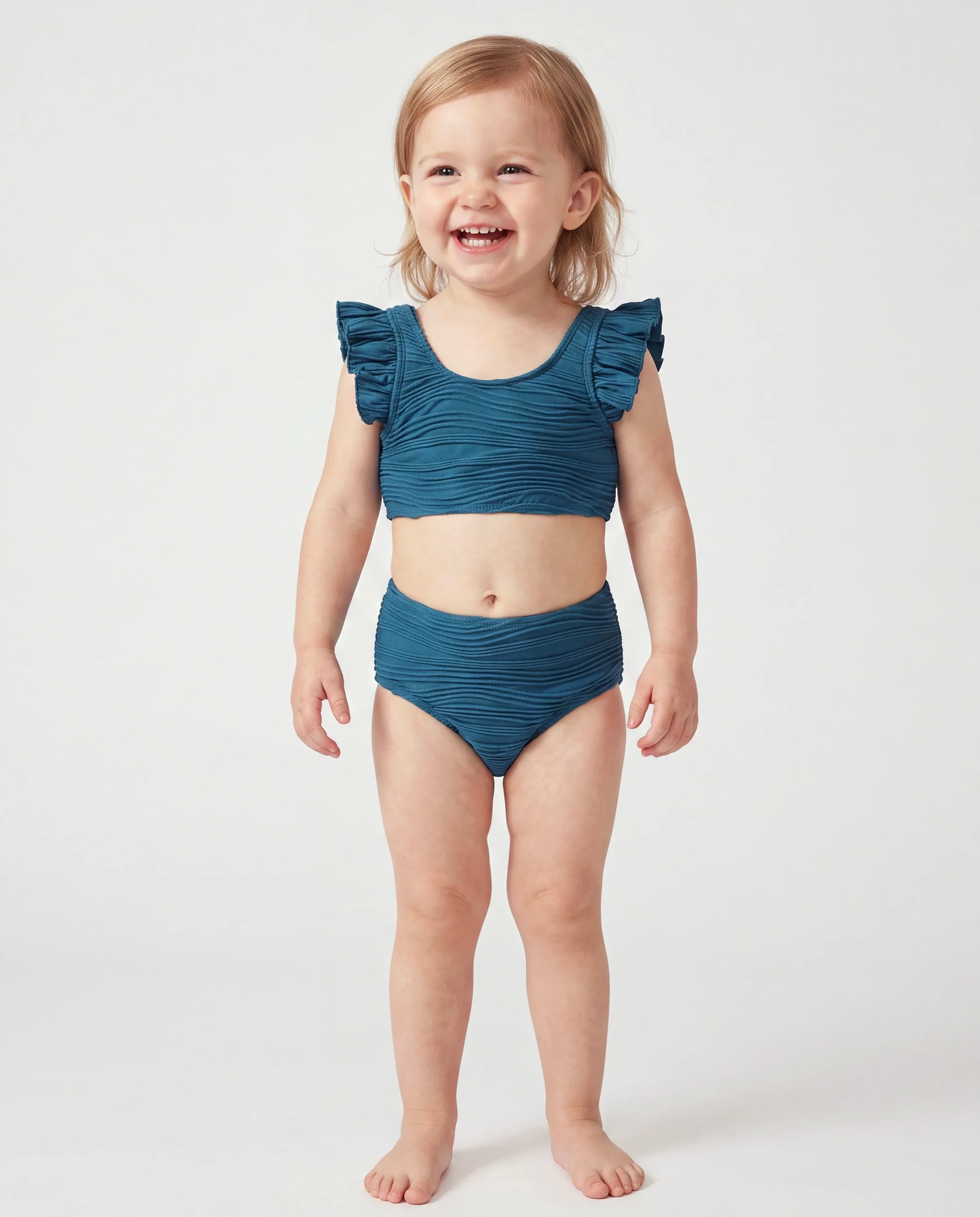 Toddler Girl Teal Striped Swimsuits Ruched Bikini Multi-color - Image 2