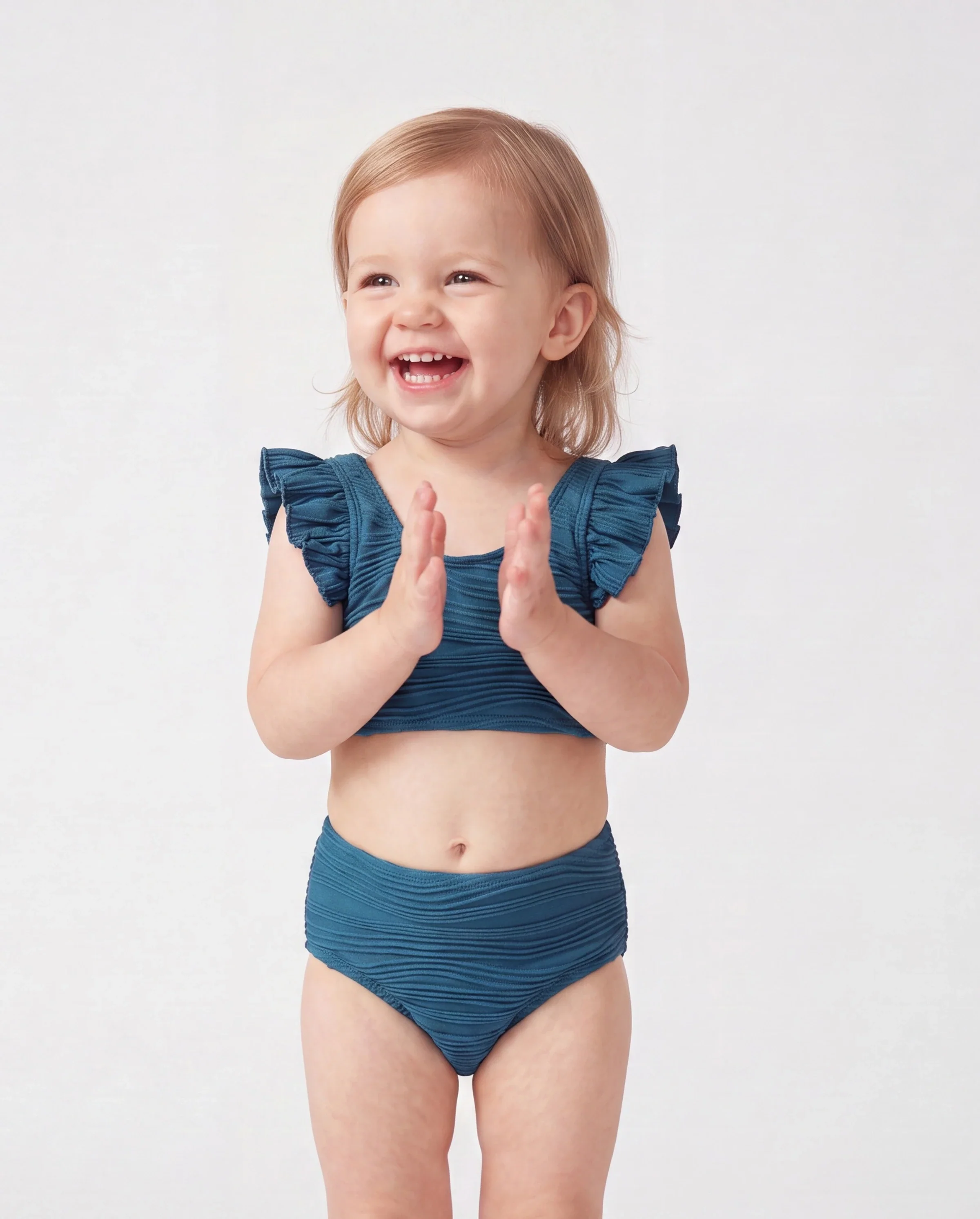 Toddler Girl Teal Striped Swimsuits Ruched Bikini Multi-color - Image 3